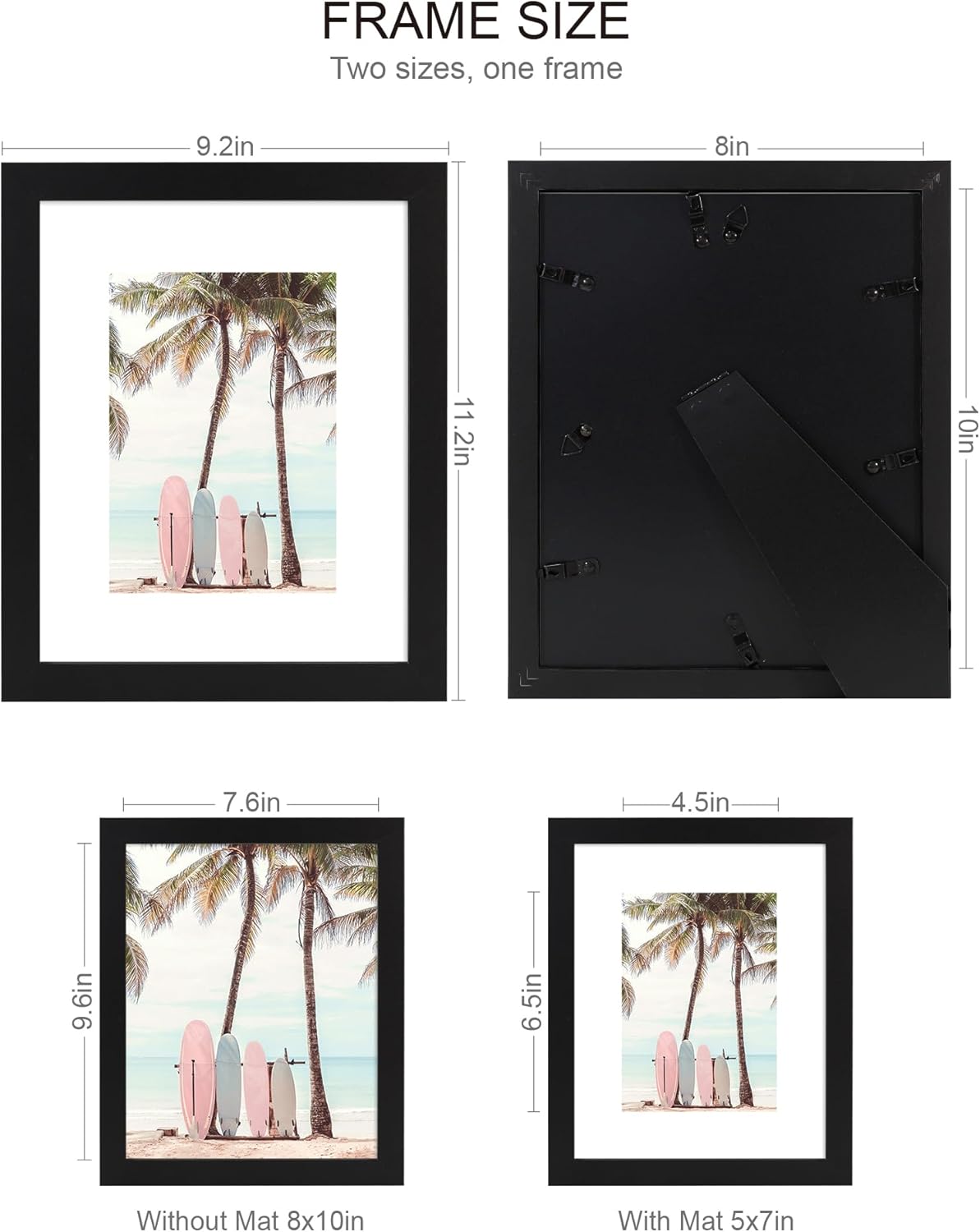 8x10 Picture Frame (4 Pack, Black) Made of Real Glass and Wooden Frame - Display Pictures 5x7 with Mat or 8x10 Without Mat, 8 by 10 Photo Frames TableTop Display and Wall Mounting - Image 2
