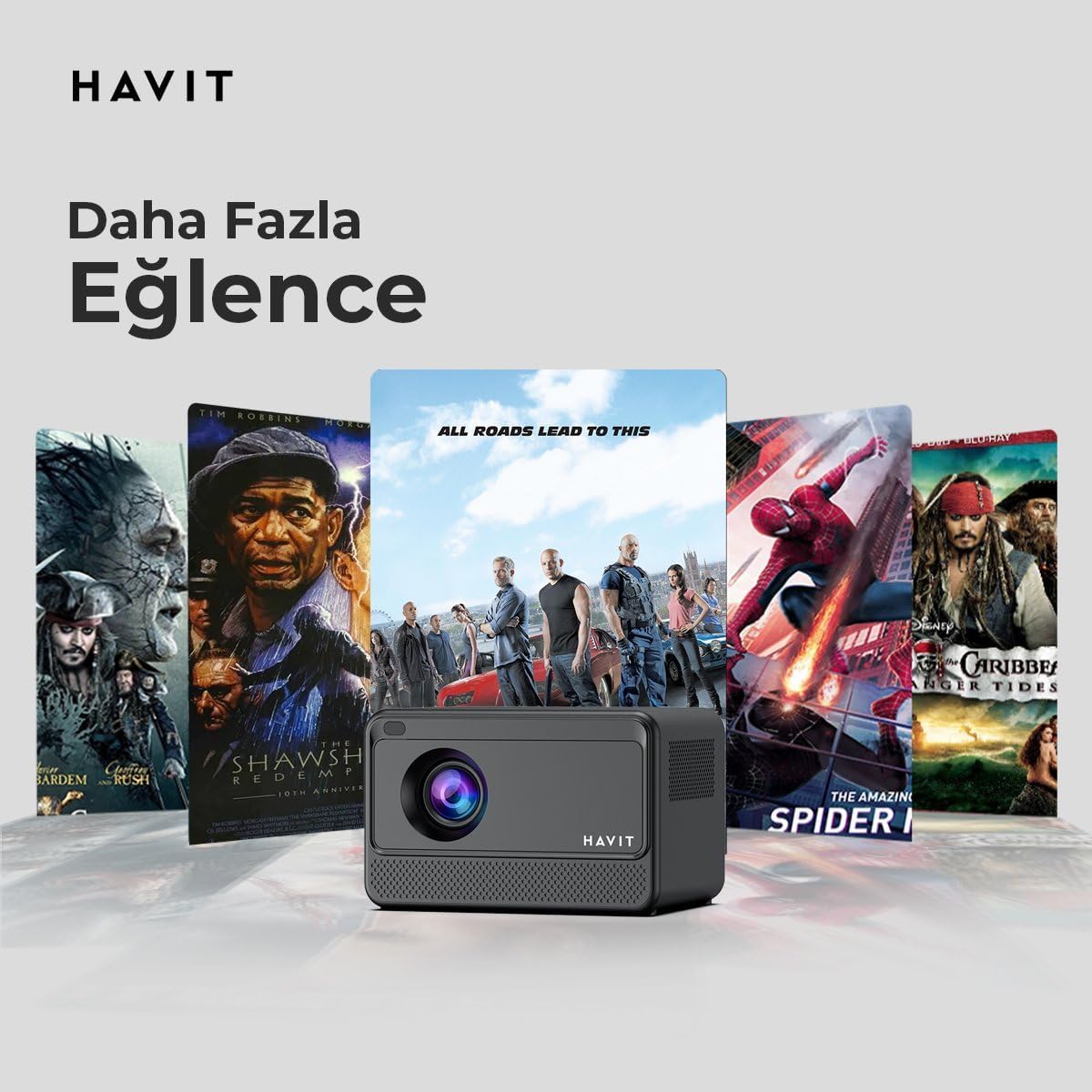 HAVIT PJ211 PRO Projector displaying various streaming service icons