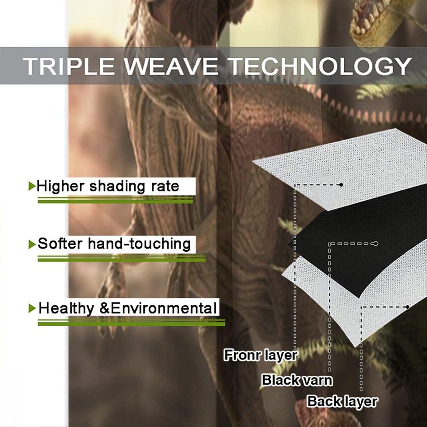 Brebasf Watercolor Tropical Dinosaur Theme Blackout Rod Pocket Curtains,Rustic Jurassic Forest Wildlife Pterodactyl Triceratops Dino Thermal Insulation Room Darkening Window 2 Panels 54" L x 21" W