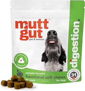 MuttGut 3-in-1 Puppy & Dog Probiotics + Prebiotics + Postbiotics Chews - Promotes Digestive Health, Supports Immune System and Overall Health - Dog Diarrhea Relief & Immune Support - 60 Soft Chews