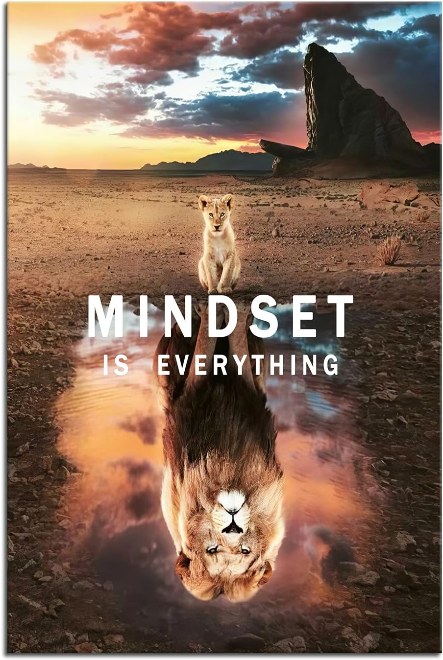 Motivational Canvas Wall Art Mindset is Everything Inspirational Entrepreneur Quotes Poster Small Lion Big Lion Print Artwork Decorate [12''W X 18''H] - Image 2