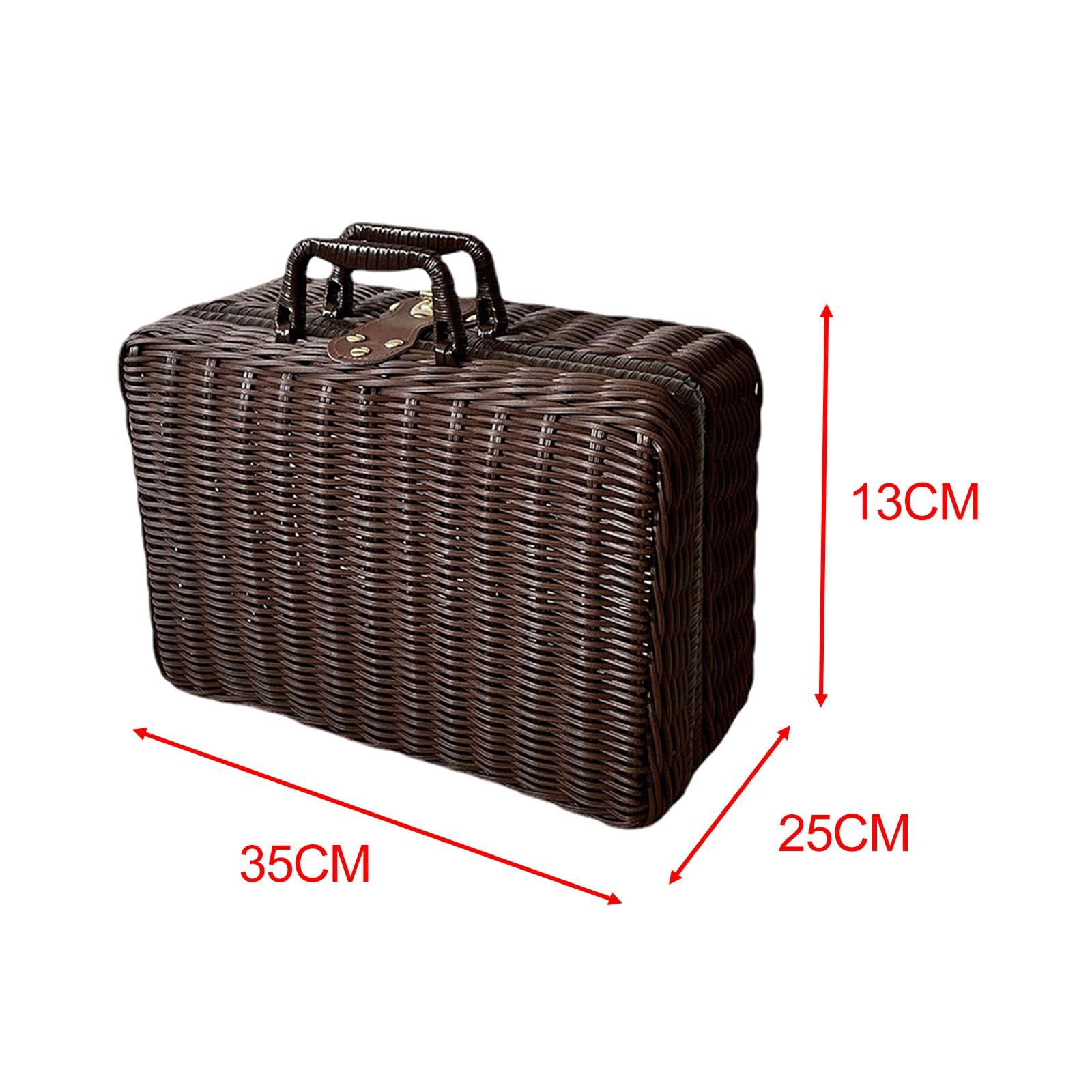 Cestino da Picnic, Cestino Portaoggetti Intrecciato, Contenitore Impilabile, Valigia retrò di Plastica, Cesto per Picnic, Festa al, Marrone, XL