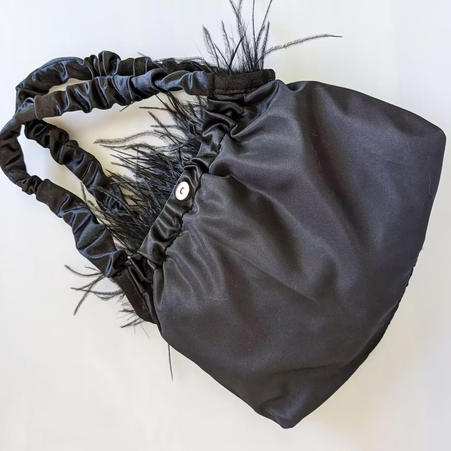 LVCOMEFF Women Ostrich Feather Purse Handbag Holiday Y2K Hobos Shoulder Bag with Pleated Strap for Party Prom