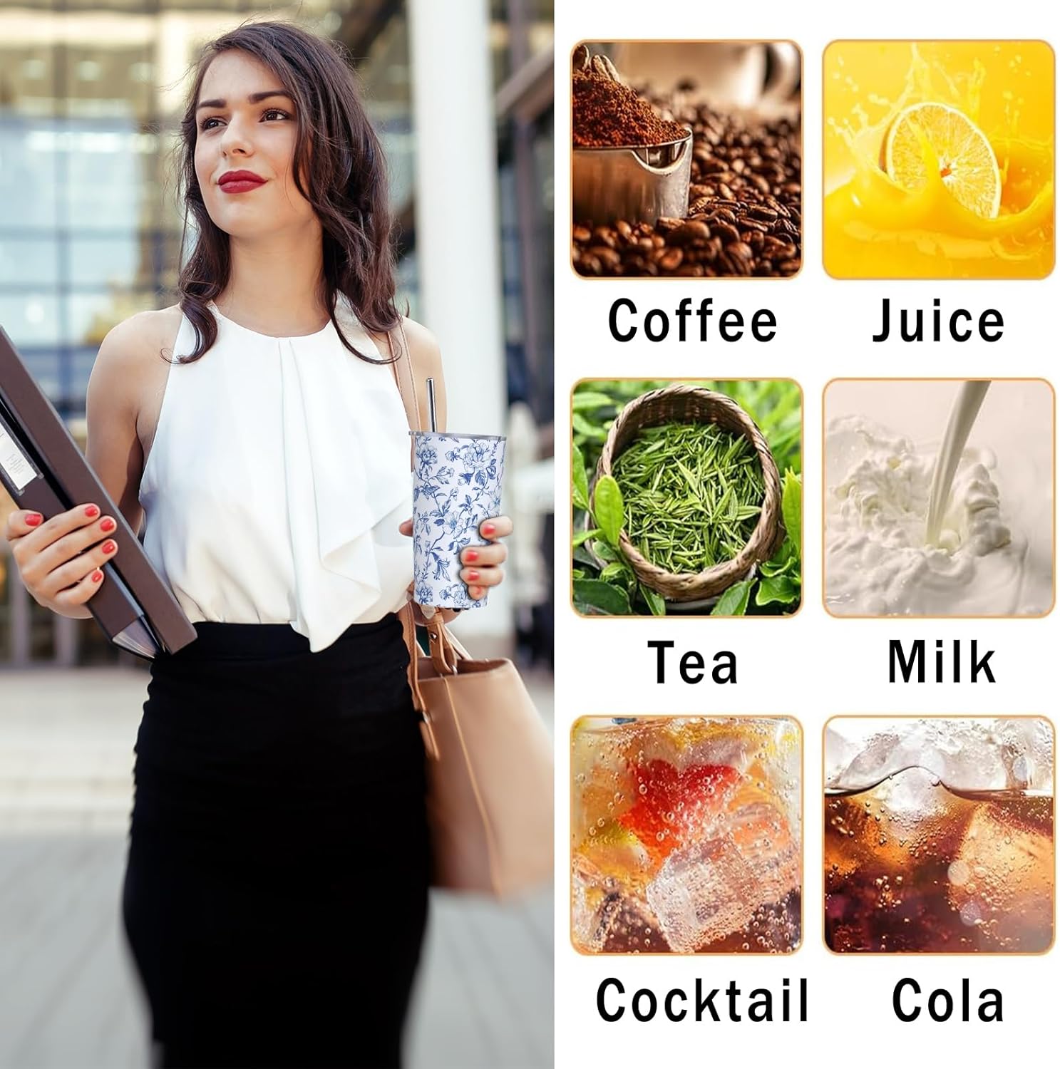 Blue and White Tumbler 20 OZ with Lid and Straw, Insulated Tumbler Cup Mug, Floral Gifts for Men Women - Image 5