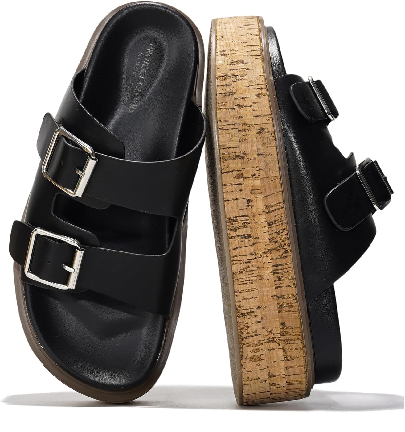 Project Cloud Platform Womens Sandals - Summer Womens Sandals with Memory Foam Insole Wedges - Stylish and Comfortable Women Footwear - Lightweight Women Wedges (Brisbane, Black, 8)