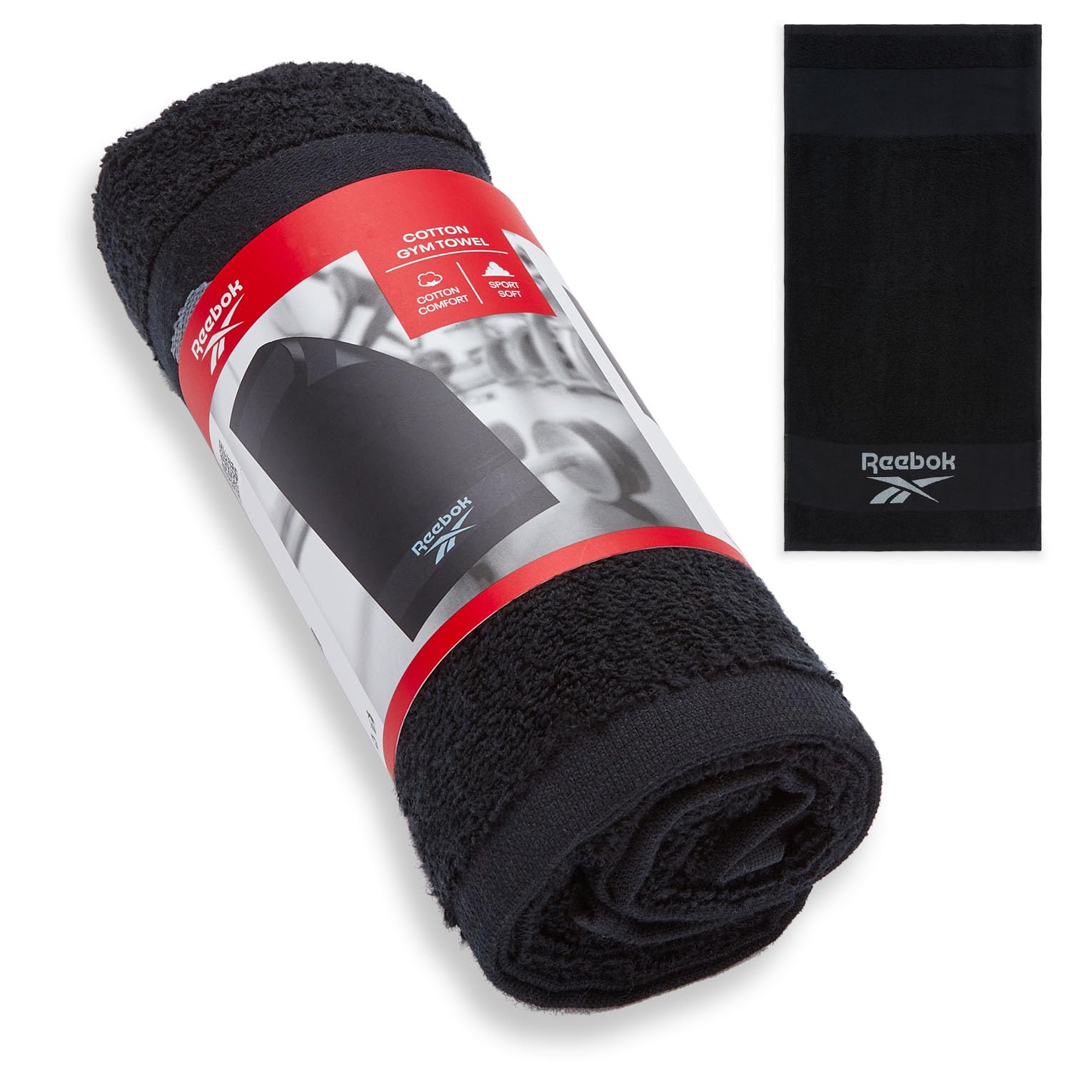 Reebok Toalla de Gimnasio Capri de algodón – Gym Towel, Toalla para Gimnasio, Ligera y Absorbente | Ideal para Gimnasio en casa, Entrenamiento y Fitness – 40 x 80 cm – Negro