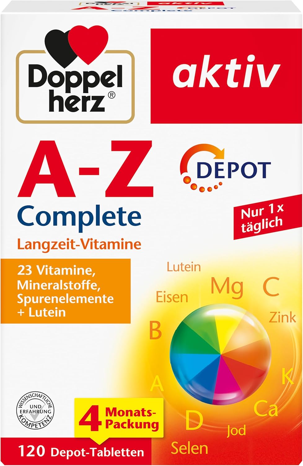 Doppelherz A-Z DEPOT – With Important Vitamins, Minerals and Trace Elements Plus Lutein – 120 Tablets