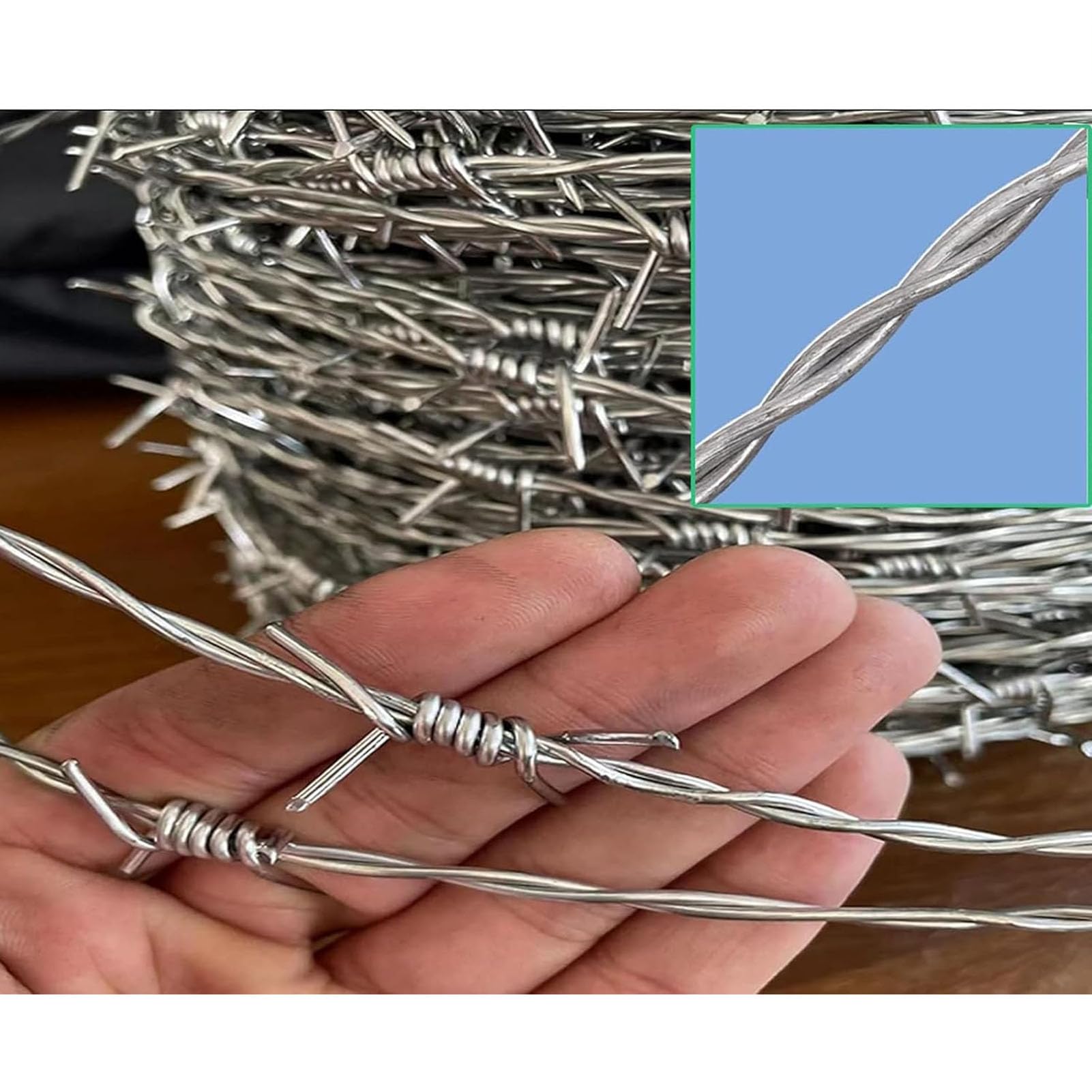 Rollo De Alambre De Púas, Alambre Espino Galvanizado Alambre De Espino Anti-Escalada Anti-Robo Malla De Alambre Valla Aislamiento De Espinas Medidas De Seguridad para Valla Forestal ( 2.8mm 100M)
