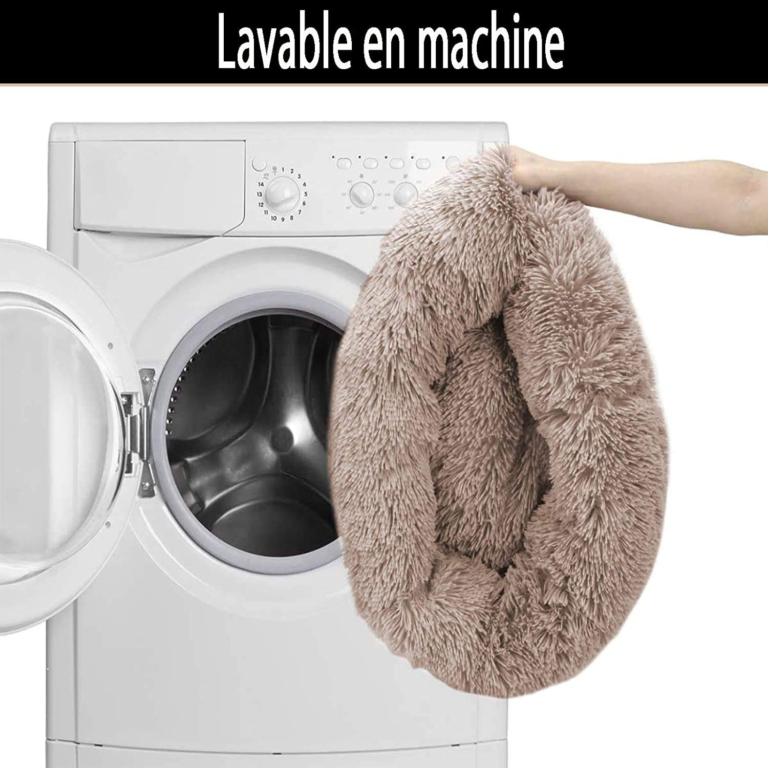 Lit pour Chien Apaisant,Lit pour Chien Extra-Doux Confortable,Puppy Love Rond Donut Moelleux,Panier Chat Chien Dehoussable,Coussin Chien Anti Stress XXXL