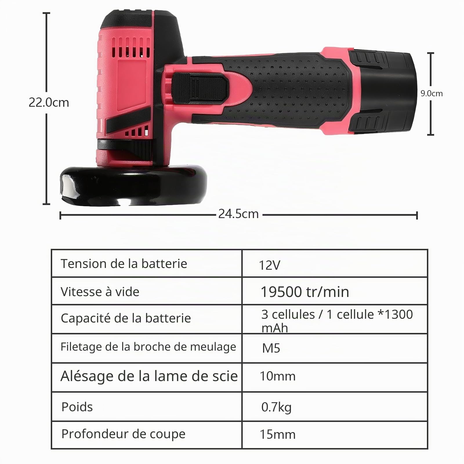 Mini Meuleuse D'Angle Sans Fil, 12V Professional Disqueuse Sans Fil avec 2 * 2000mAh Batterie, 2 Disques, 19500RPM Outil de Découpe Électrique pour Meuler, Polir, Couper