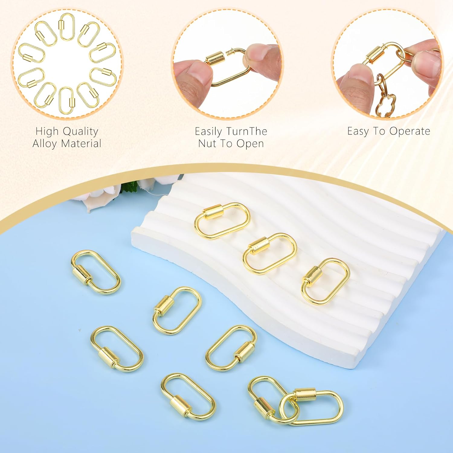 10 Pcs Gold Carabiner Clasp Oval Jewelry Carabiner Clasp Brass Screw Lock Keychain Lock Key Rings Gold Screw Keychain Ring for DIY Necklace Bracelets Jewelry Making - Image 3
