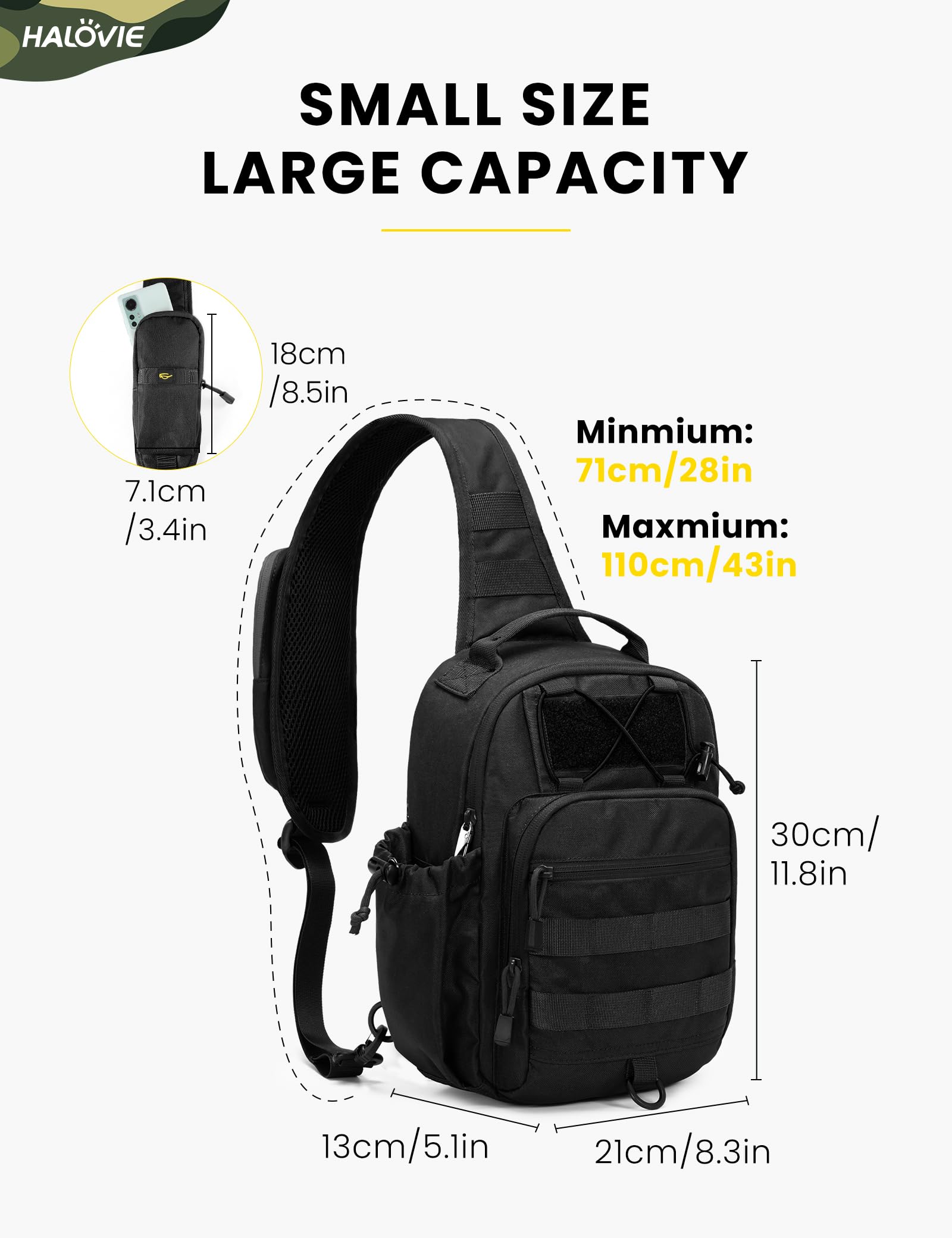 HALOVIE Mochila Táctical Militar,Mochila Cruzada Antirrobo Bolsa Bandolera Pequeña Hombre Bolsa Pecho Sling Bag para Senderismo Ciclismo Camping