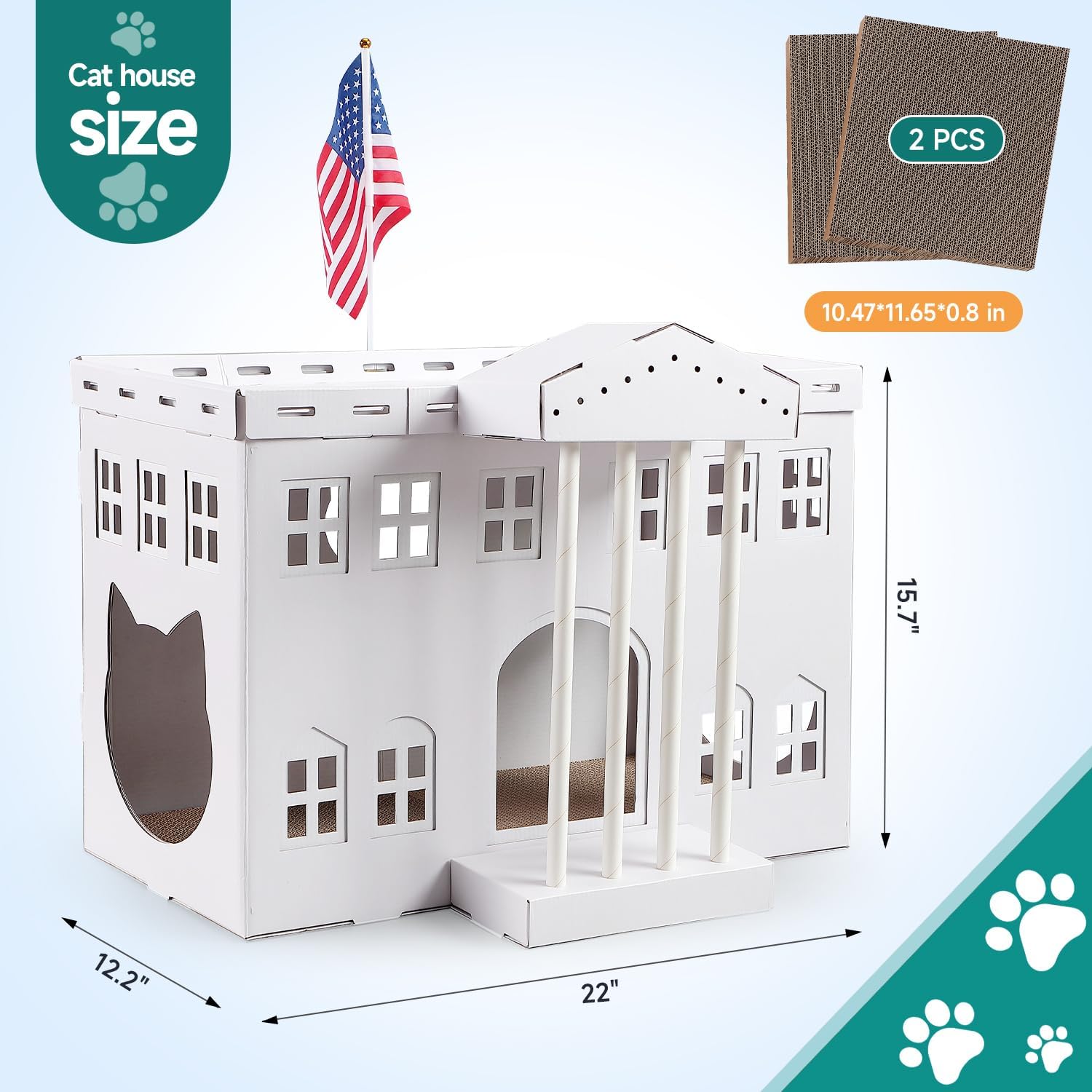 EARTHSON White Cardboard Cat Houses for Indoor Cats, Cat Scratcher House, Cat Play House, Cat Scratcher Box