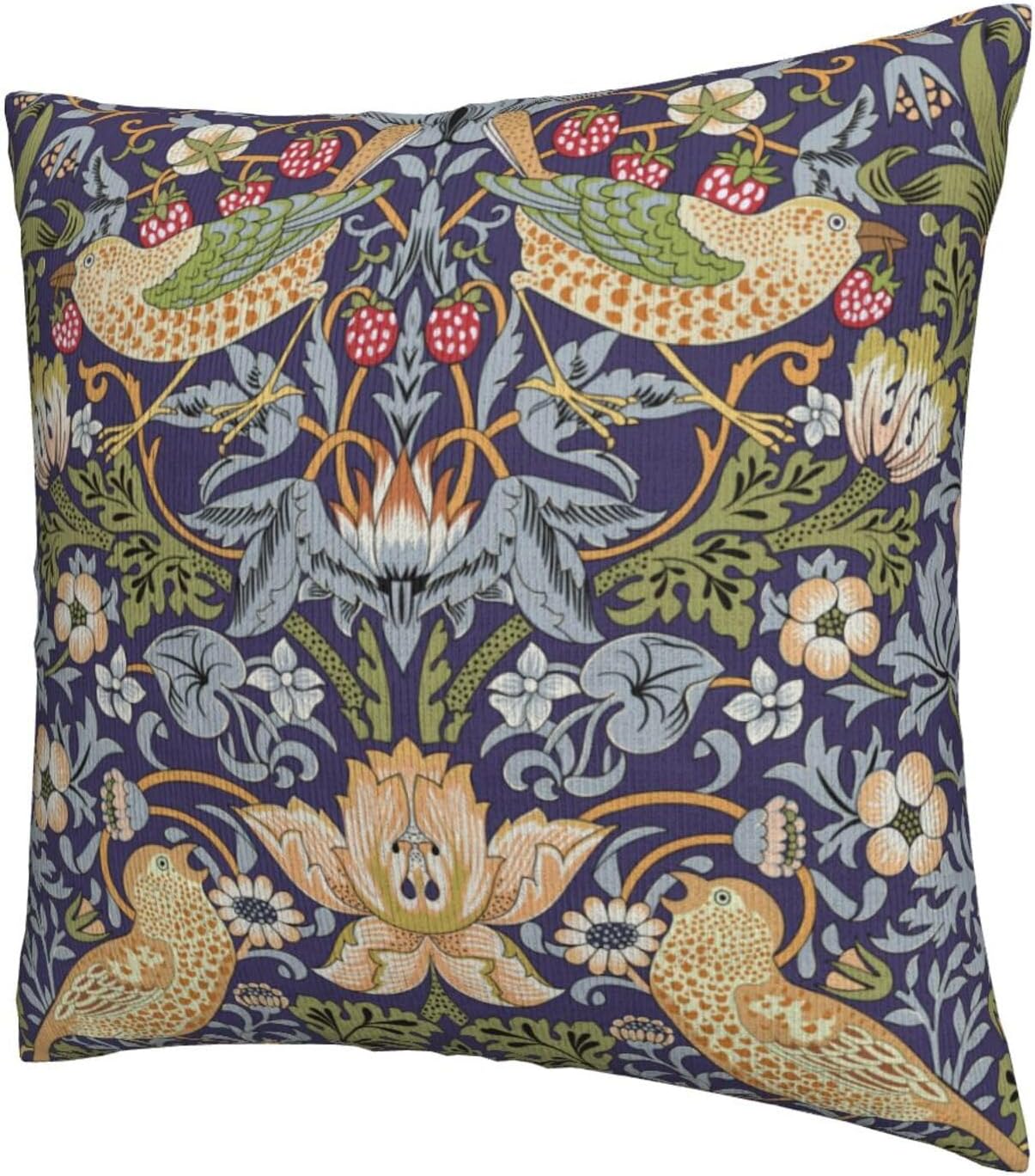 William Morris Strawberry Thief Vintage Floral Bird Throw Pillow Covers Set of 2 Pillowcases Cushion Case Square for Soft Home Decor Bed Couch Car Living Room 18x18 Inch - Image 3