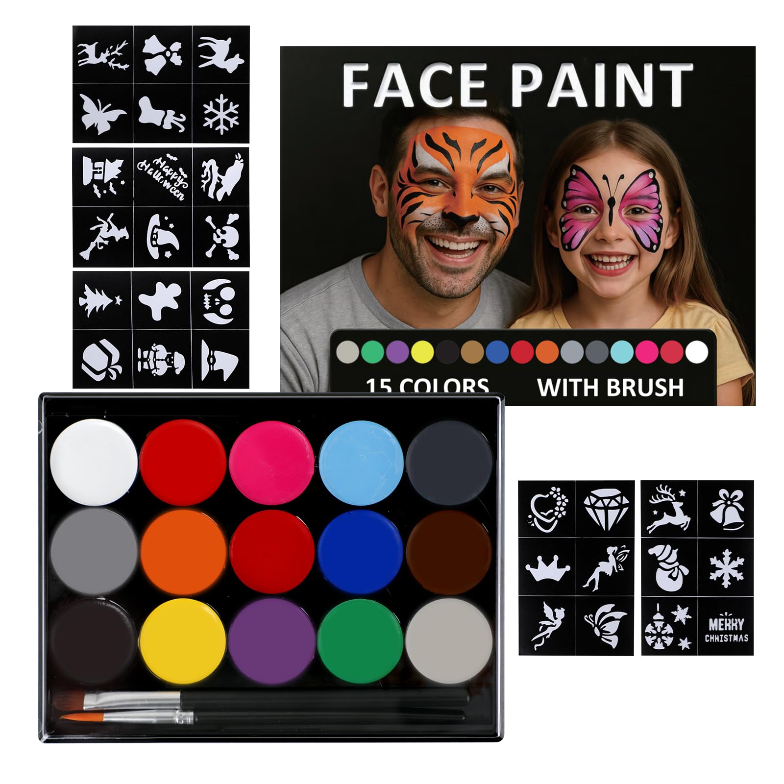 Face Painting Set per Truccare il Viso dei Bambini, 15 Colori per Body Painting Adatti per Halloween, Carnevali, feste e Spettacoli