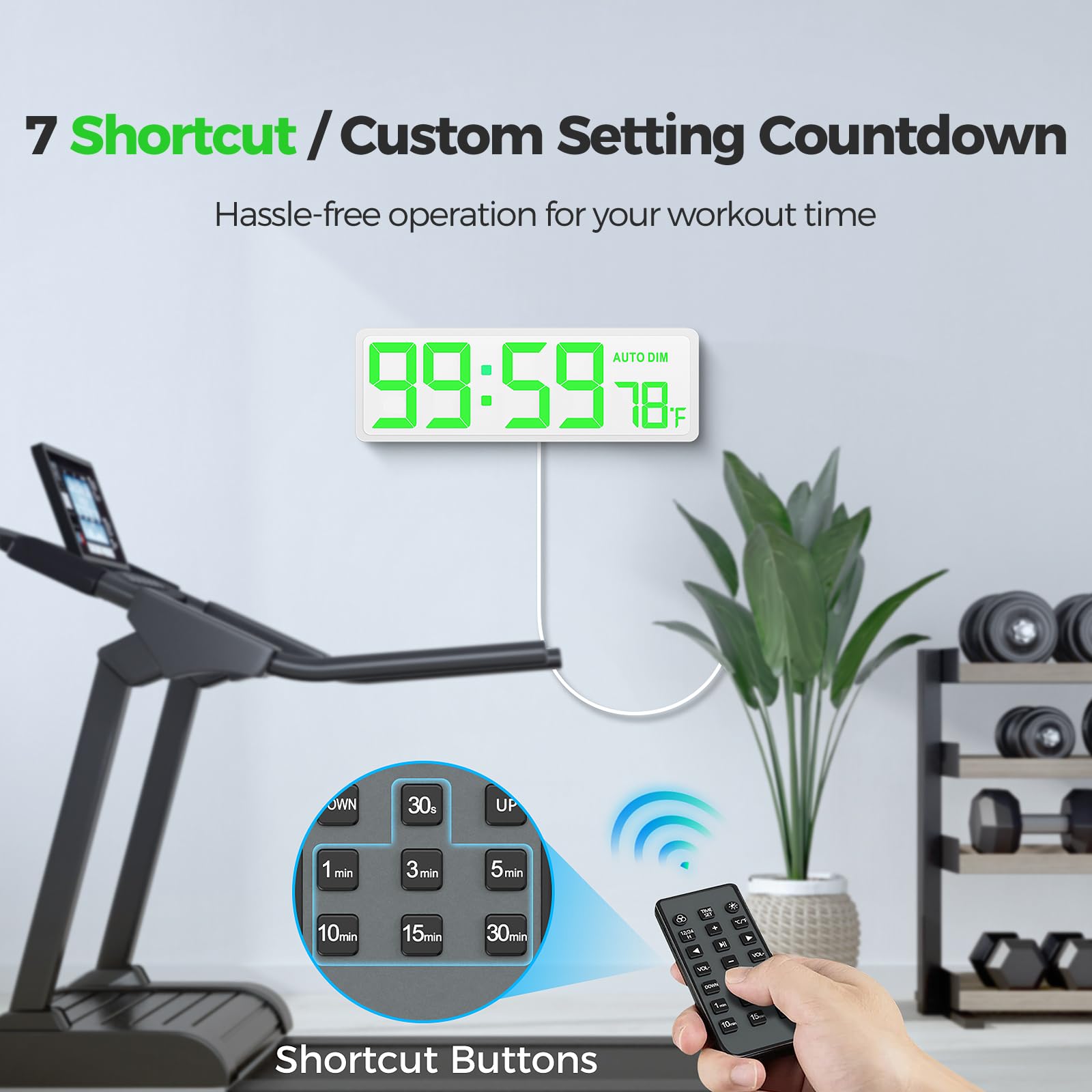 REACHER 16,5 Zoll große digitale Wanduhr mit Countdown-Timer, automatischer Dimmer, Temperatur, Fernbedienung, LED-Wanduhr für Wohnzimmer, Büro, Klassenzimmer