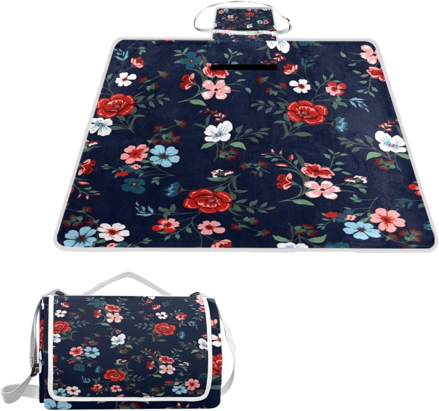 レジャーシート レジャーマット 厚手 アルミ 折り畳み 防水 コンパクト 大判 濃紺 花柄 薔薇 バラ ヴィンテージ カントリー 花