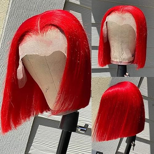 Miniatura 2 de Lovigs Pelucas de cabello humano con encaje frontal de color rojo, línea capilar natural, peluca de cabello lacio rojo para mujer, peluca brasileña