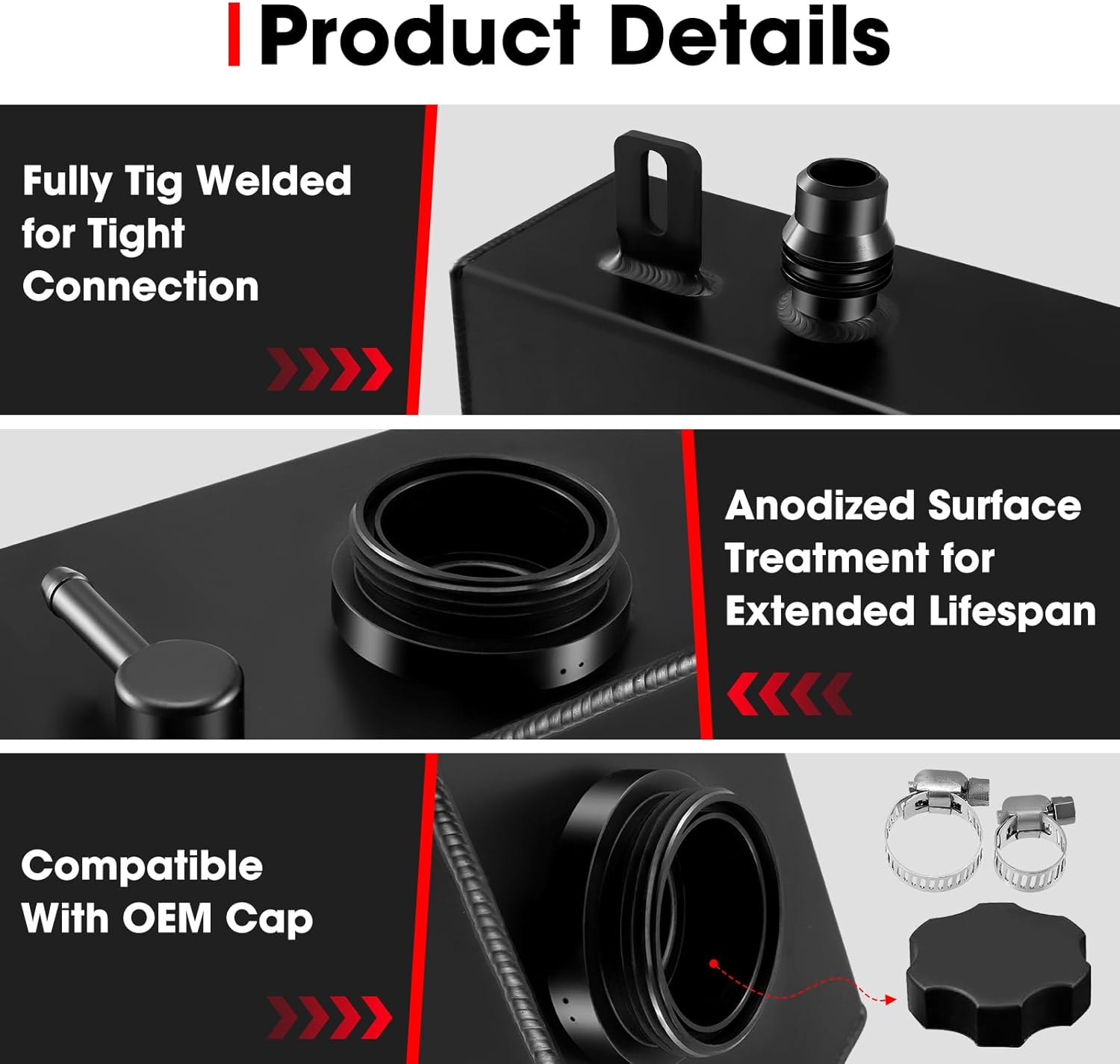 68364312AC Aluminium Alloy Front Engine Coolant Recovery Tank Compatible with Wrangler JL JLU 2018-2025, for Gladiator JT 2.0T&3.6L, Replace 68364312AA 68364312AB 68388115AB