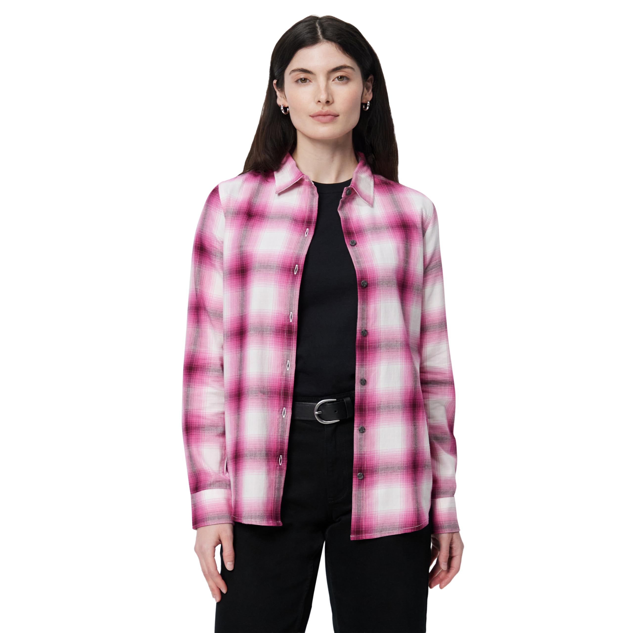 Amazon Essentials Women's Regular-Fit Long-Sleeve Lightweight Cotton Brushed Flannel Shirt