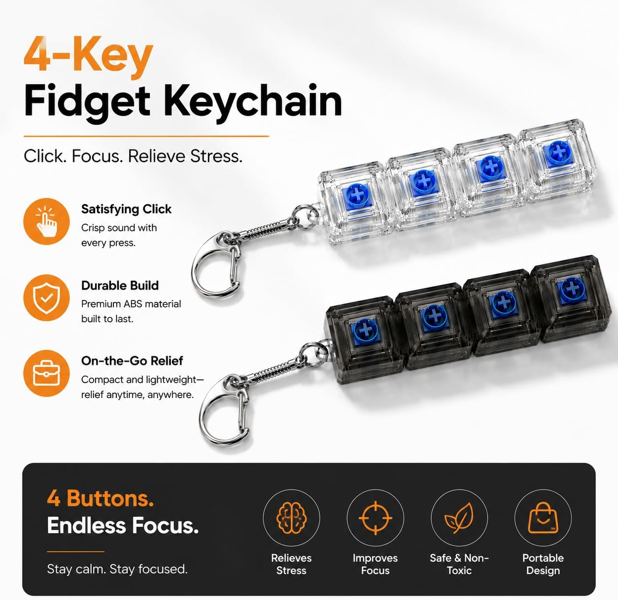 2 Keyboard Fidget Toy Finger Clicker Keychain for Adults Stress Relief image 2