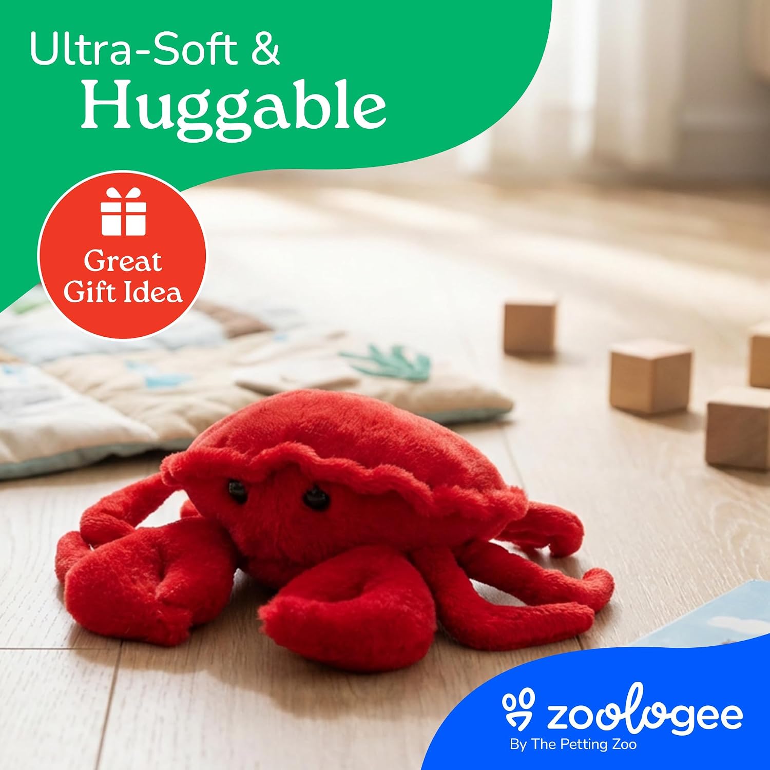 The Petting Zoo Crab Stuffed Animal Plushie, Gifts for Kids, Scoopz Sealife Animals, Red Crab Plush Toy, 8 inches
