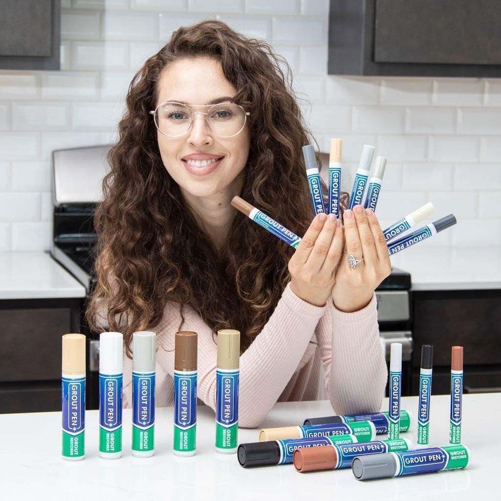 Grout Pen Tile Paint Marker: Waterproof Grout Colorant and Sealer Pen to Renew, Repair, and Refresh Tile Grout - Cleaner Coating Stain Pens - 2 Pack, 5mm Narrow and 15mm Wide Tip Pen - Winter Grey - - 