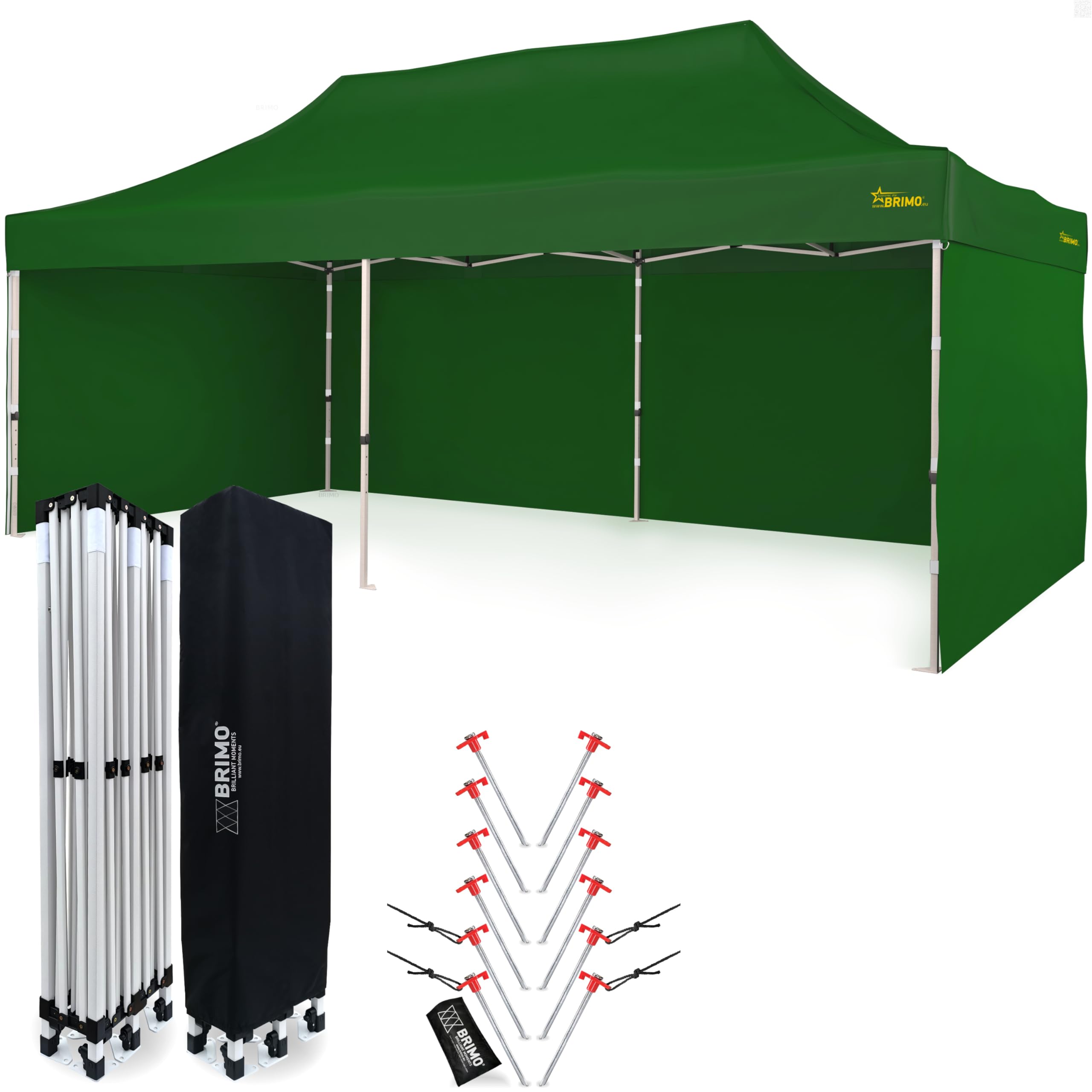 Economic Star Partyzelt Wasserdicht mit 3 Seitenteile + 12x Partyzelt Heringe + Schutzhülse für Rennzelt, UV-Schutz 50+ Pop-Up Faltpavillon 3x6 (3x6, Grün)