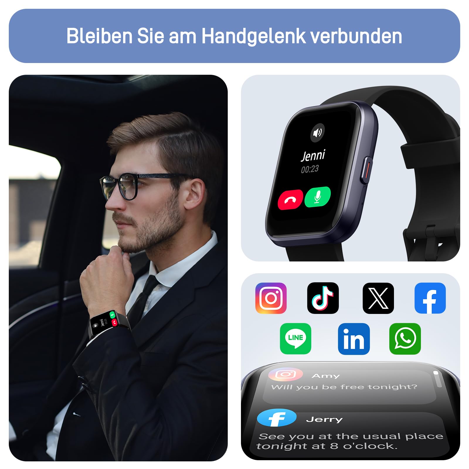 Tensky Smartwatch Herren Damen, 1,85'' Fitnessuhr 3ATM wasserdicht, integrierte Alexa, Herzfrequenz SpO2 Schlafmonitor 110+ Sportmodi Fitness Tracker kompatibel mit iPhone/Samsung/Android