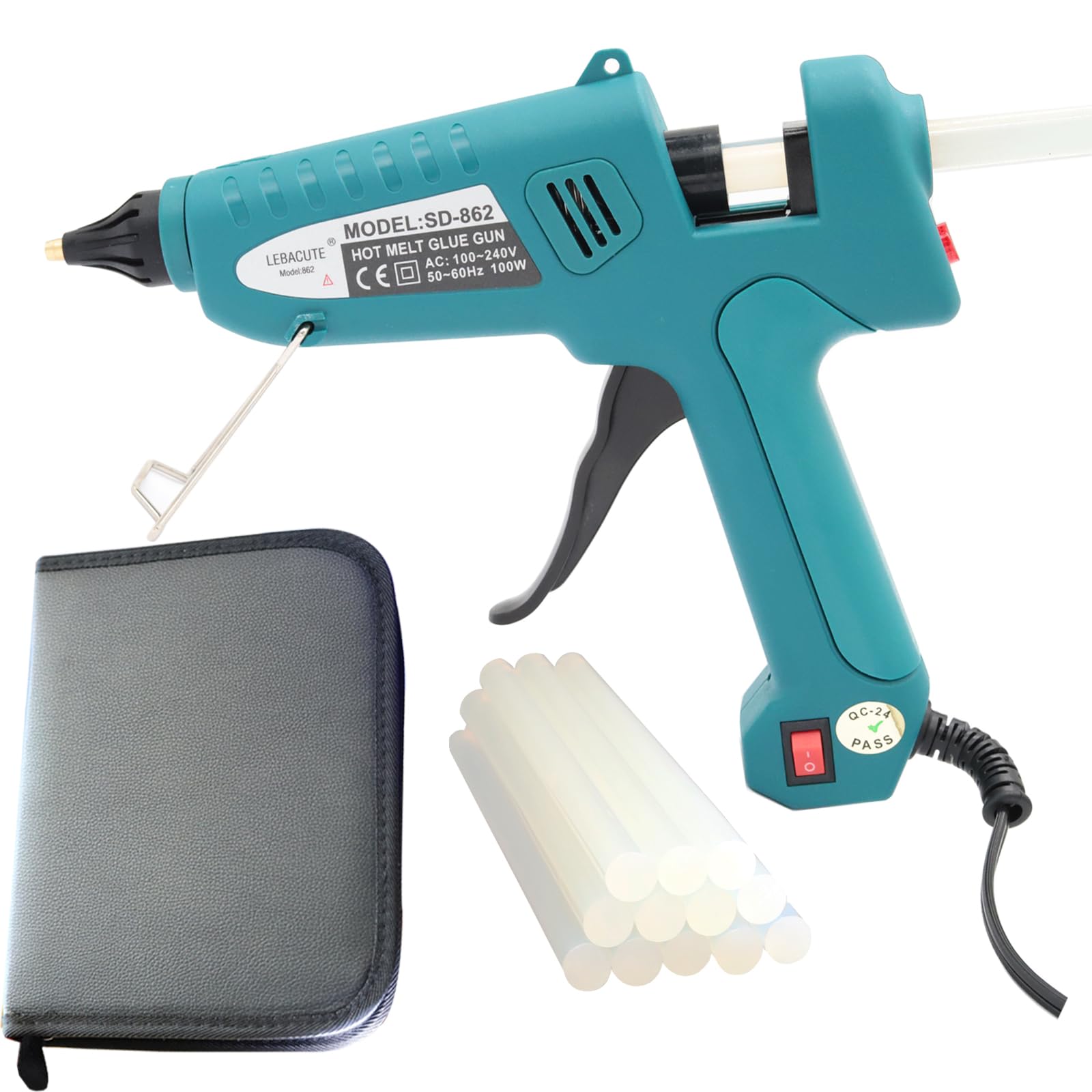 Pistola per colla a caldo da 100 W, kit professionale per pistola per colla a caldo, design anti-scottature, resistente, con 12 bastoncini di colla premium e 1 borsa