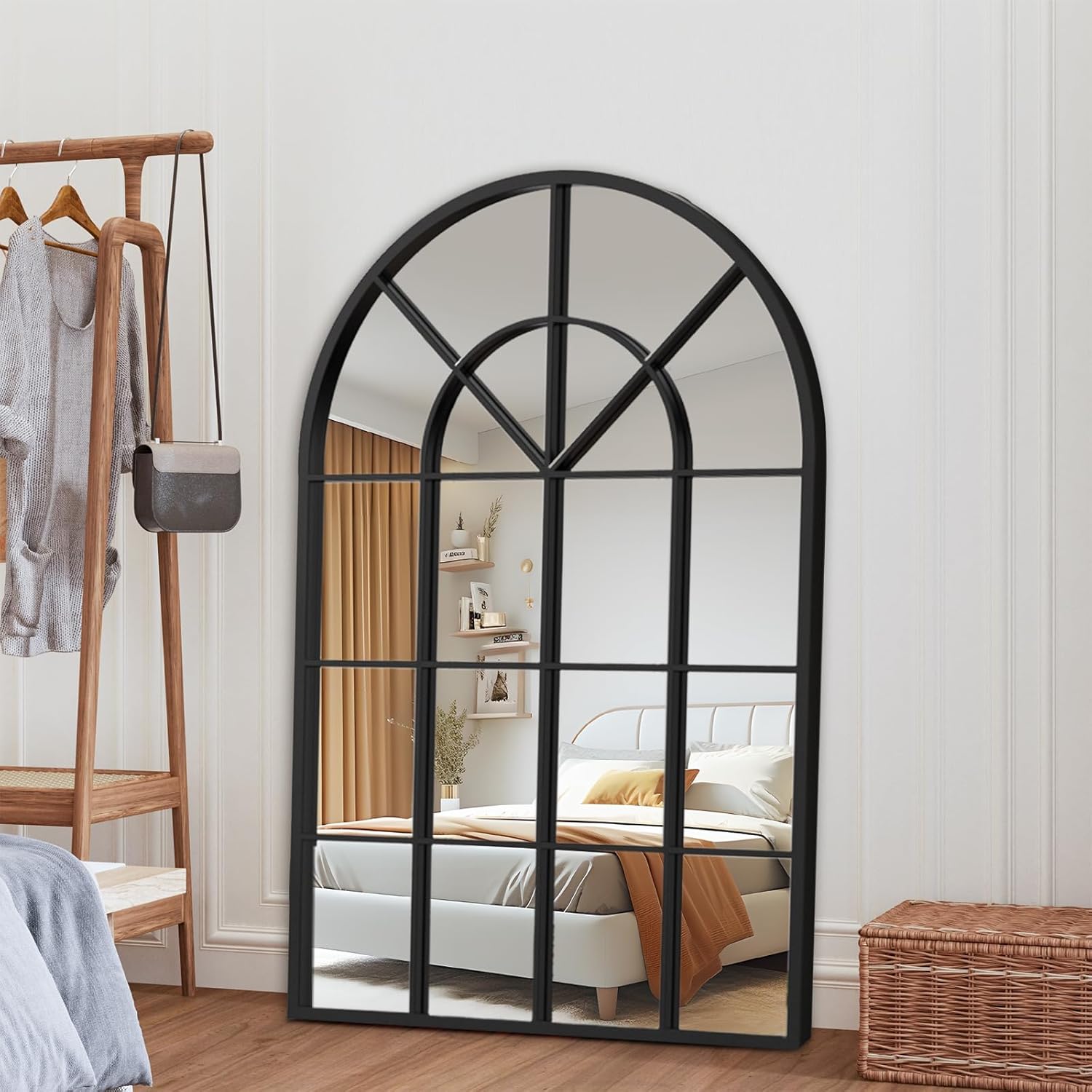 Black Arched Window Mirror 24x40 Inch, Metal Framed Wall Mirror for Living Room, Dining Room Decor - Elegant Decorative Wall Mounted Mirror for Fireplace, Entryway, Bedroom