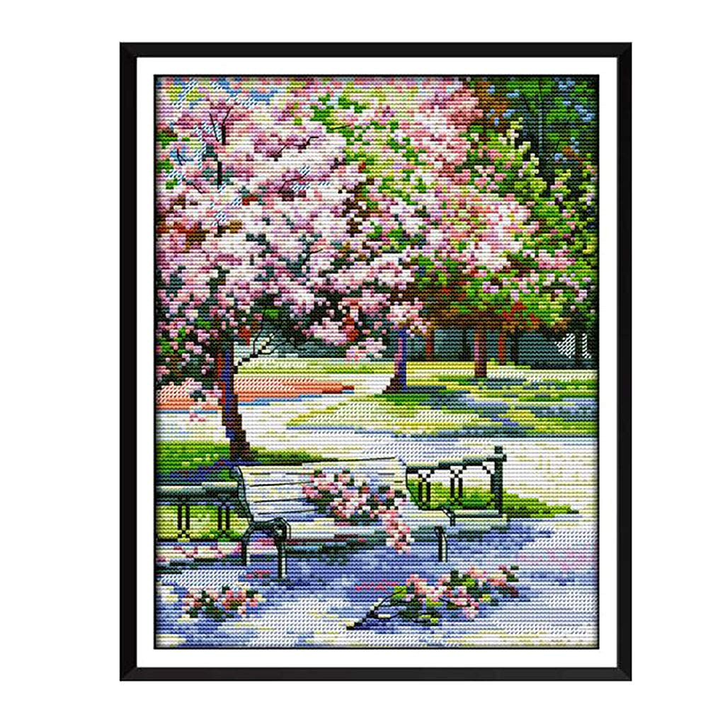 MYADDICTION Stamped Cross Stitch Starter Kits Beginners Cross-Stitching Accurate Pre-Printed Pattern - Spring Scene 11CT, Frameless-image-26