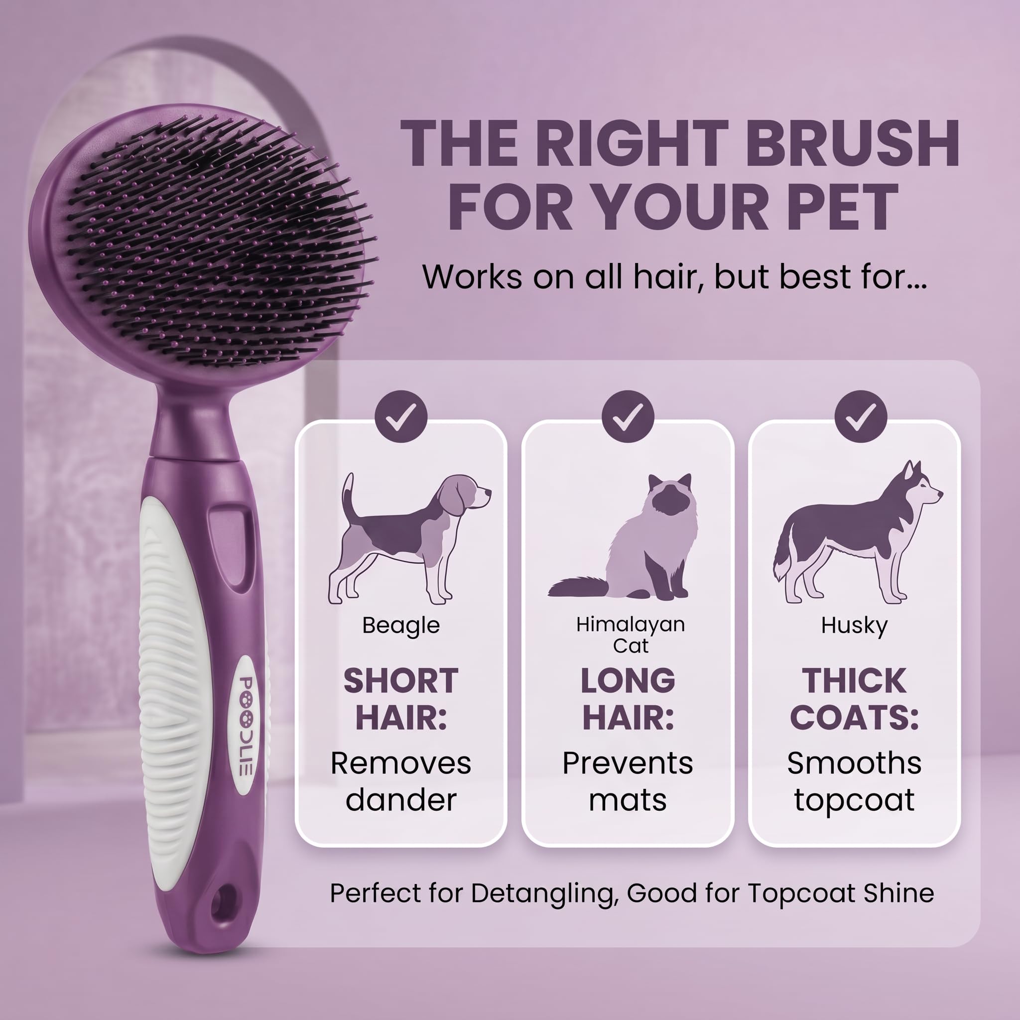 Cepillo de cerdas redondas para mascotas para perros y gatos – Cepillo suave para perros para aseo de pelo corto o largo – Herramienta suave para piel sensible, elimina la caspa, la suciedad y