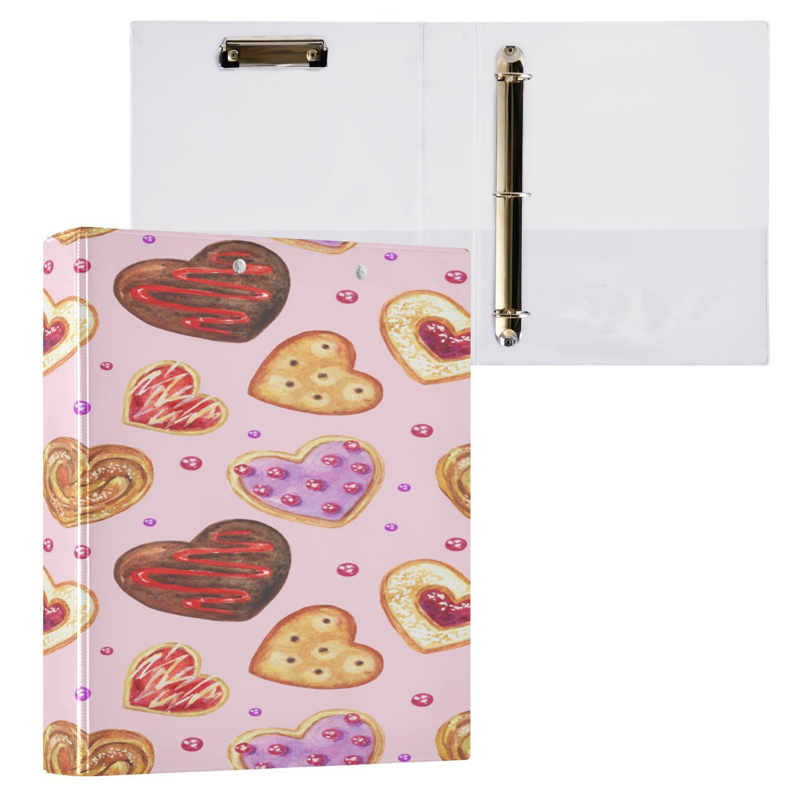 SKYSHU Love Heart - Raccoglitori ad anelli rotondi con 3 tasche interne in PVC trasparente, impermeabili, robusti, 3,8 cm, con clip in metallo antiscivolo, raccoglitori versatili per 200 fogli,