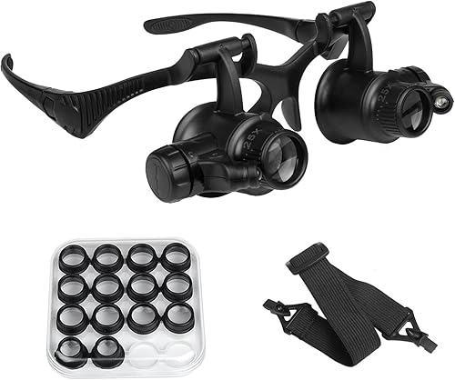 Vista 7 de Qooltek Lupa de reparación de reloj de joyería con soporte / diadema con 2 luces LED y 8 lentes intercambiables 2.5X 4X 6X 8X 10X 15X 20X 25X