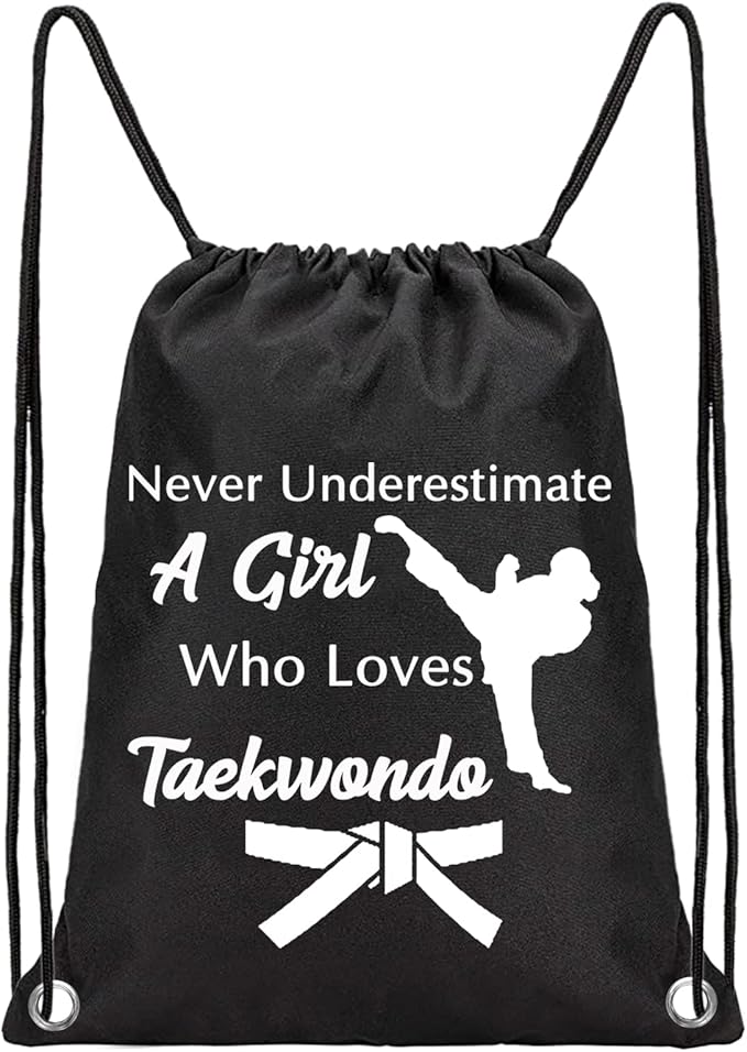 PXTIDY Taekwondo Gift Martial Arts Gym Bag Never Underestimate A Girl Who Loves Taekwondo Drawstring Backpack Karate Gift