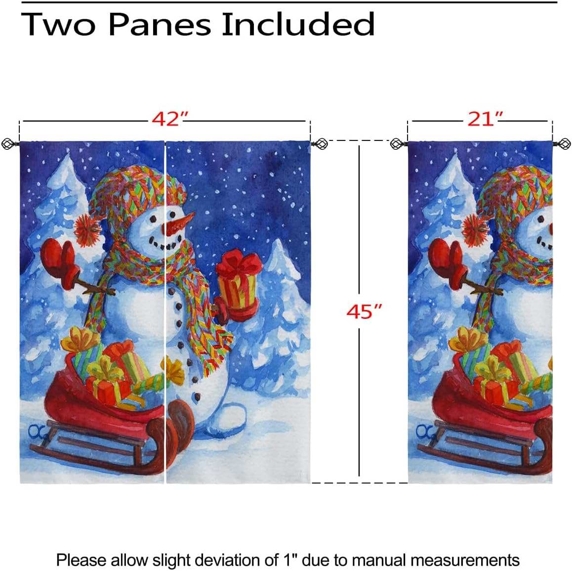 Christmas Snowman Blackout Curtains for Girls Boy Home Decor, Winter Santa Claus Sleigh Gift Grommet Thermal Insulated Drapes Darkening Window Curtain for Bedroom Living Room, 42 x 45 Inch