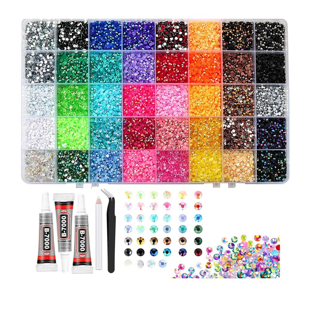 Kit Di Strass Piatti In Resina Mista Da 3 Mm, Strass In Cristallo Gelatinoso Con Colla, Penna, Pinzetta, Per Lavori Fai Da Te, Nail Art, Abbigliamento, Decorazioni Per Telefoni (40 colours)