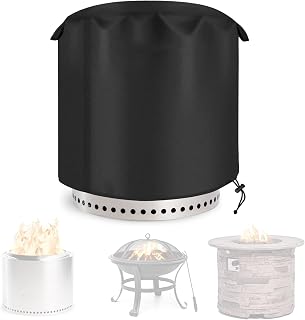 SELUGOVE Fire Pit Cover Round for Solo Stove Ranger Waterproof Winter Indoor Outdoor 17"Dia x 15"H 600D Polyester Anti-Crack Heavy Duty - Black