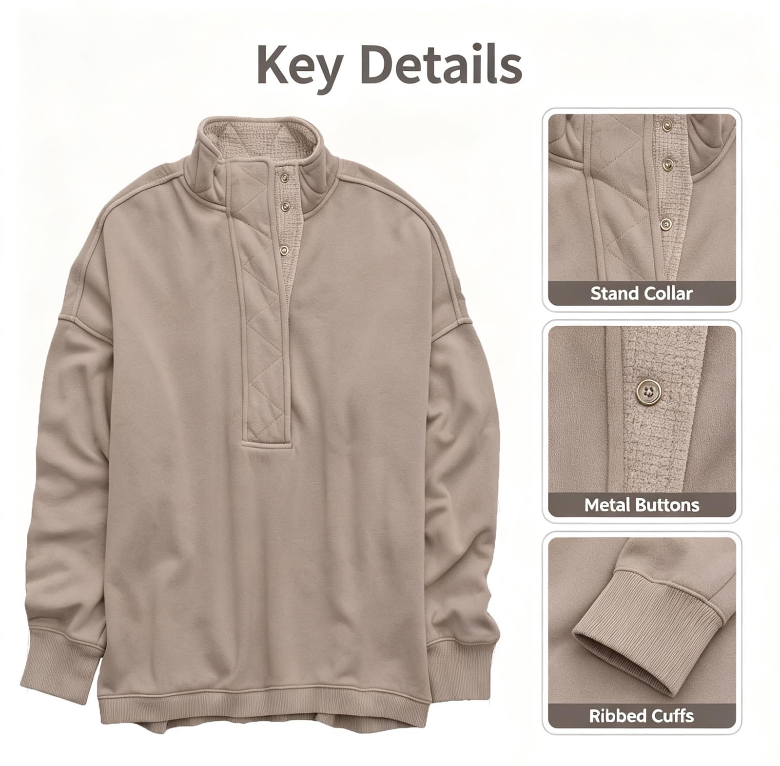 Bluza oversize dla kobiet stójka Henley Collar Y2K modne stroje