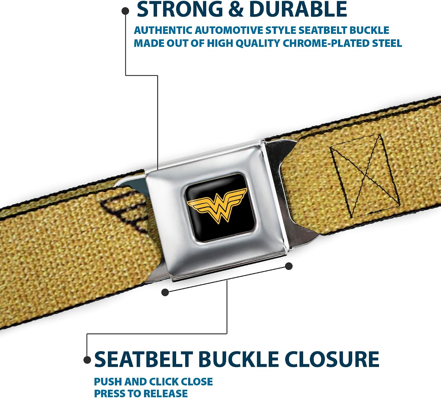 Buckle-Down Seatbelt Belt - Wonder Woman Logo Metallic Gold/Black