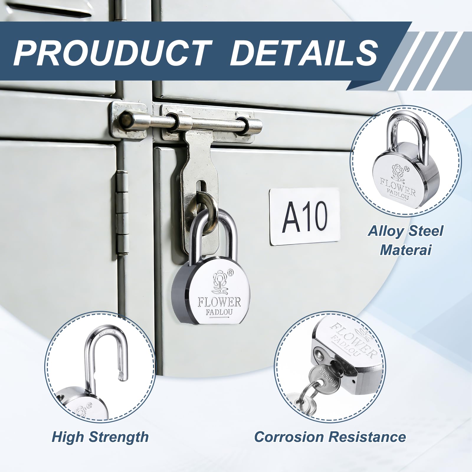 PATIKIL Cerradura resistente, ancho: 65 mm, plateada) (2 unidades), candado de alta seguridad de aleación de acero con 6 llaves, apto para puerta, almacén, contenedor de envío, puerta de