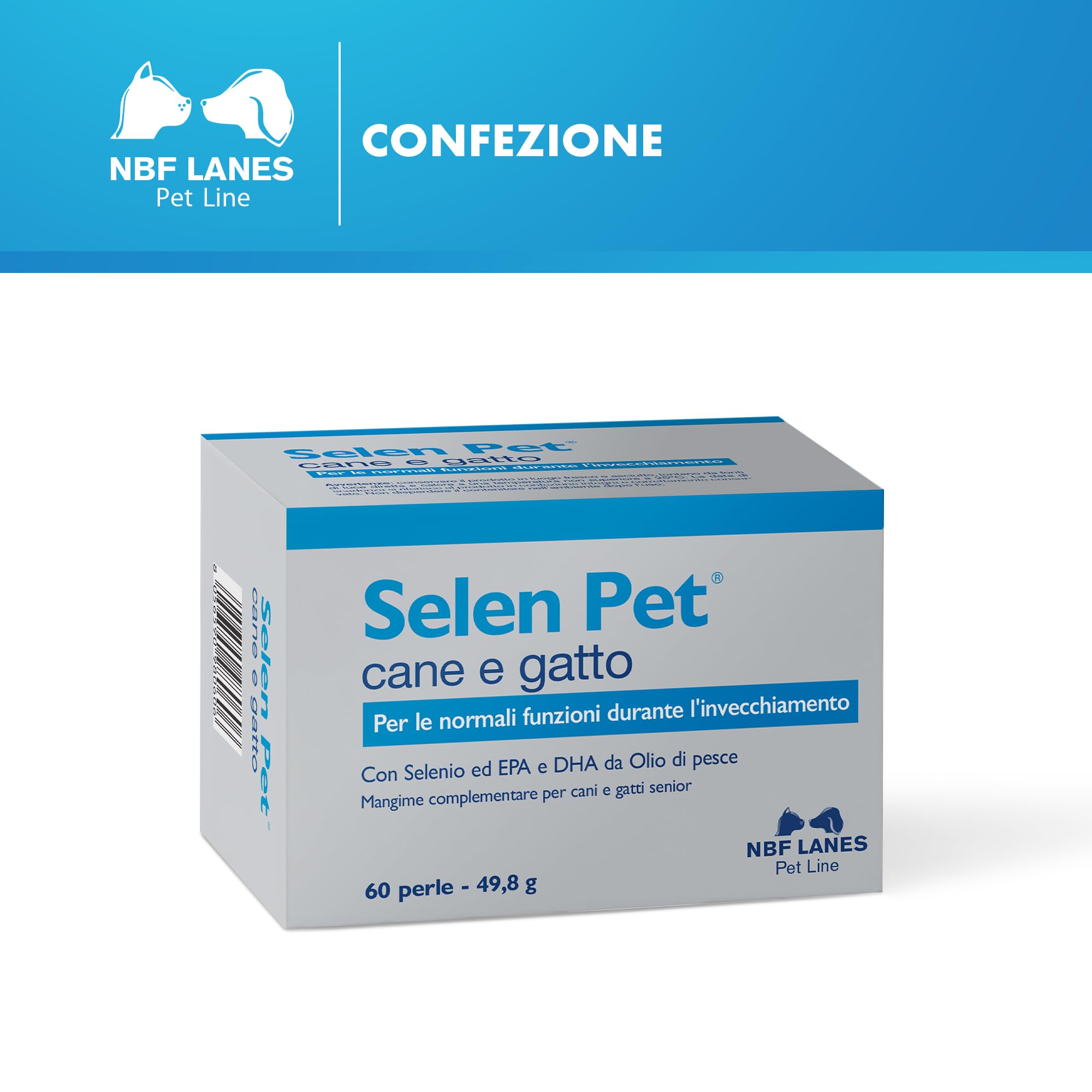 NBF Lanes | Selen Pet Cane e Gatto, 60 Perle Appetibili, per le Normali Funzioni Durante l'Invecchiamento, per Cani e Gatti Senior