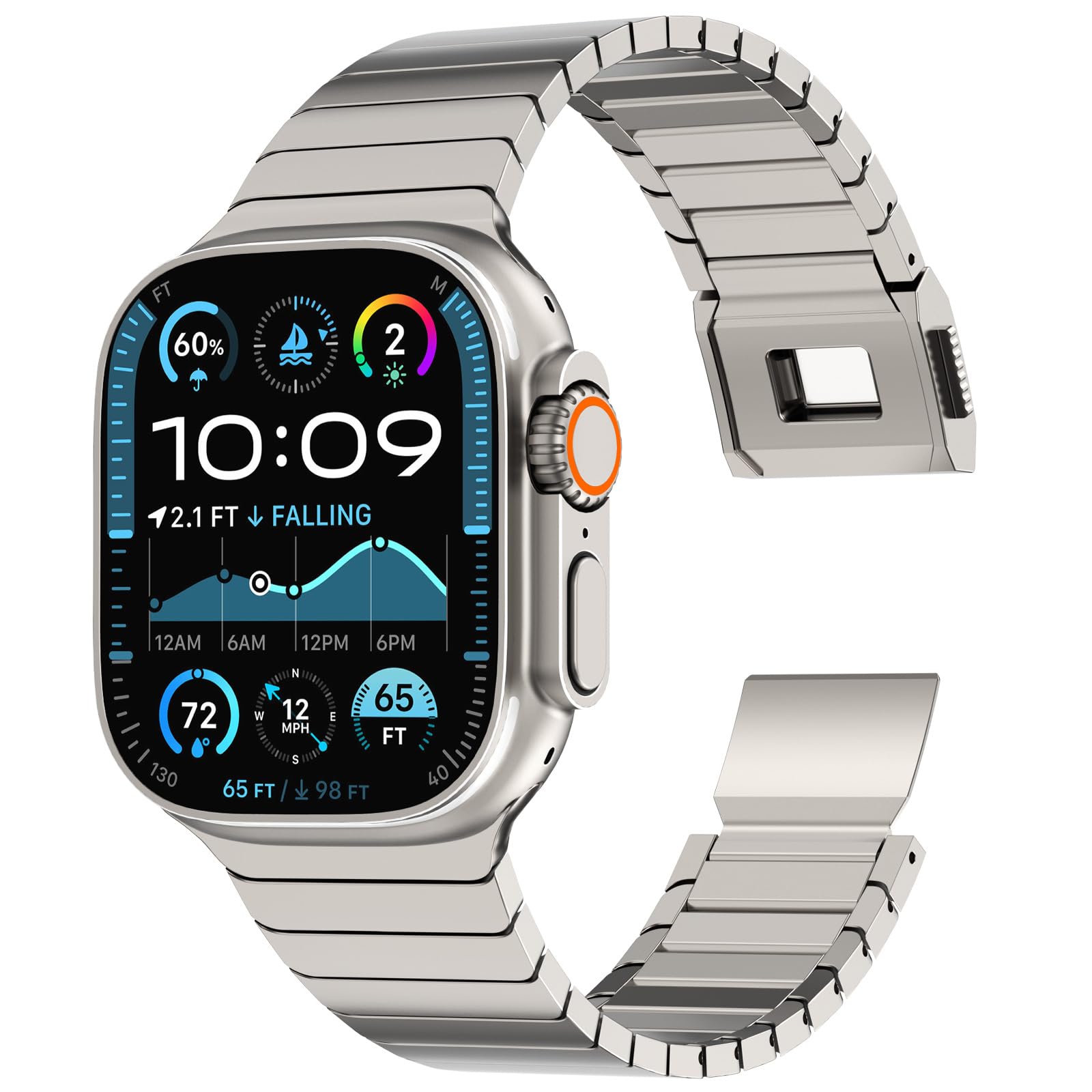 CHANCHY Stainless Steel Band for Apple Watch Ultra 2 Band 49mm 46mm 45mm 44mm 42mm, Metal Strap with Folding Clasp for Apple Watch Series 10 9 8 7 6 5 4 3 2 1 Ultra/Ultra 2(2024)