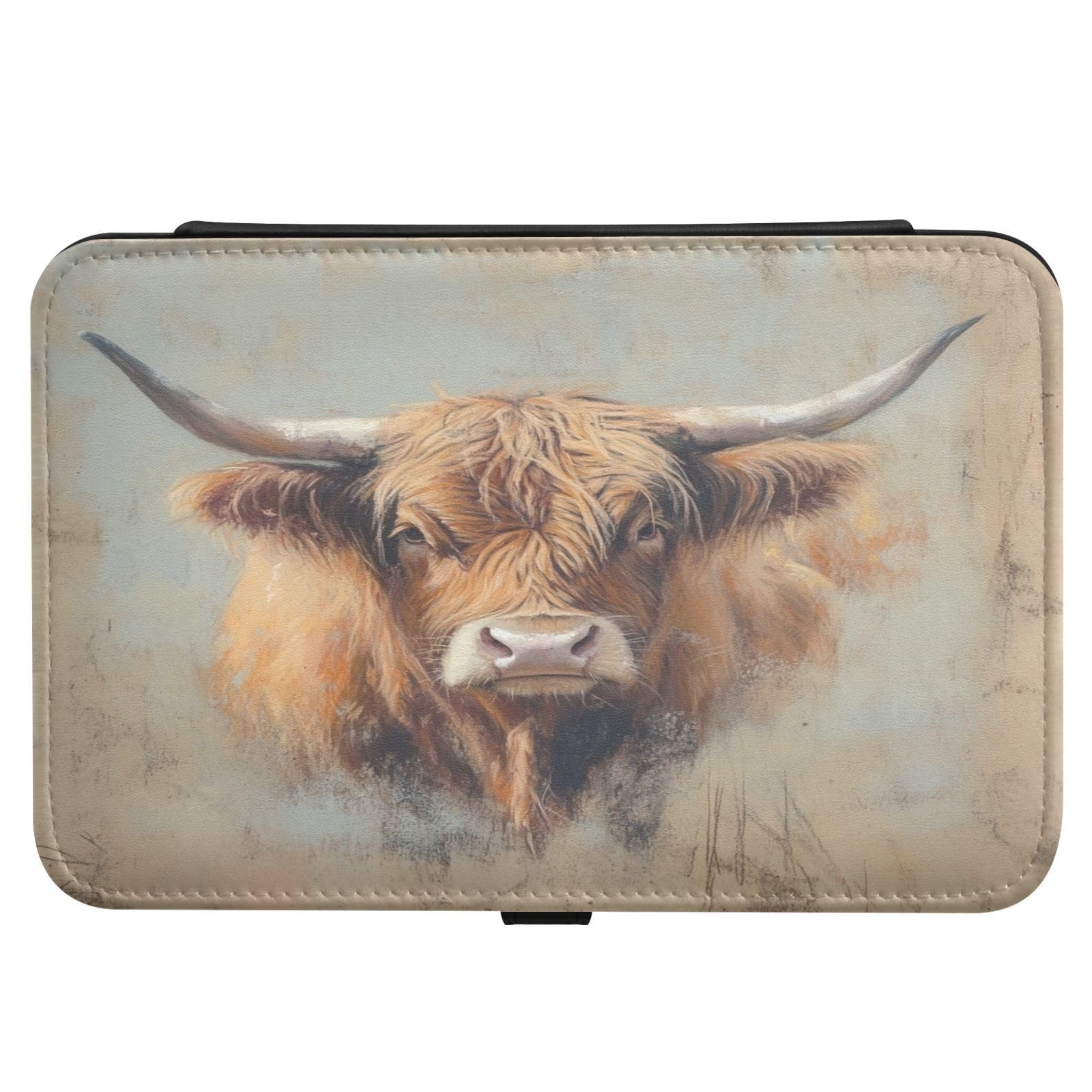 Haskirky Highland Cow Jewelry Box Portable PU Leather Travel Jewelry Organize for Women Jewelry Storage Display Holder for Ring, Necklace, Earring