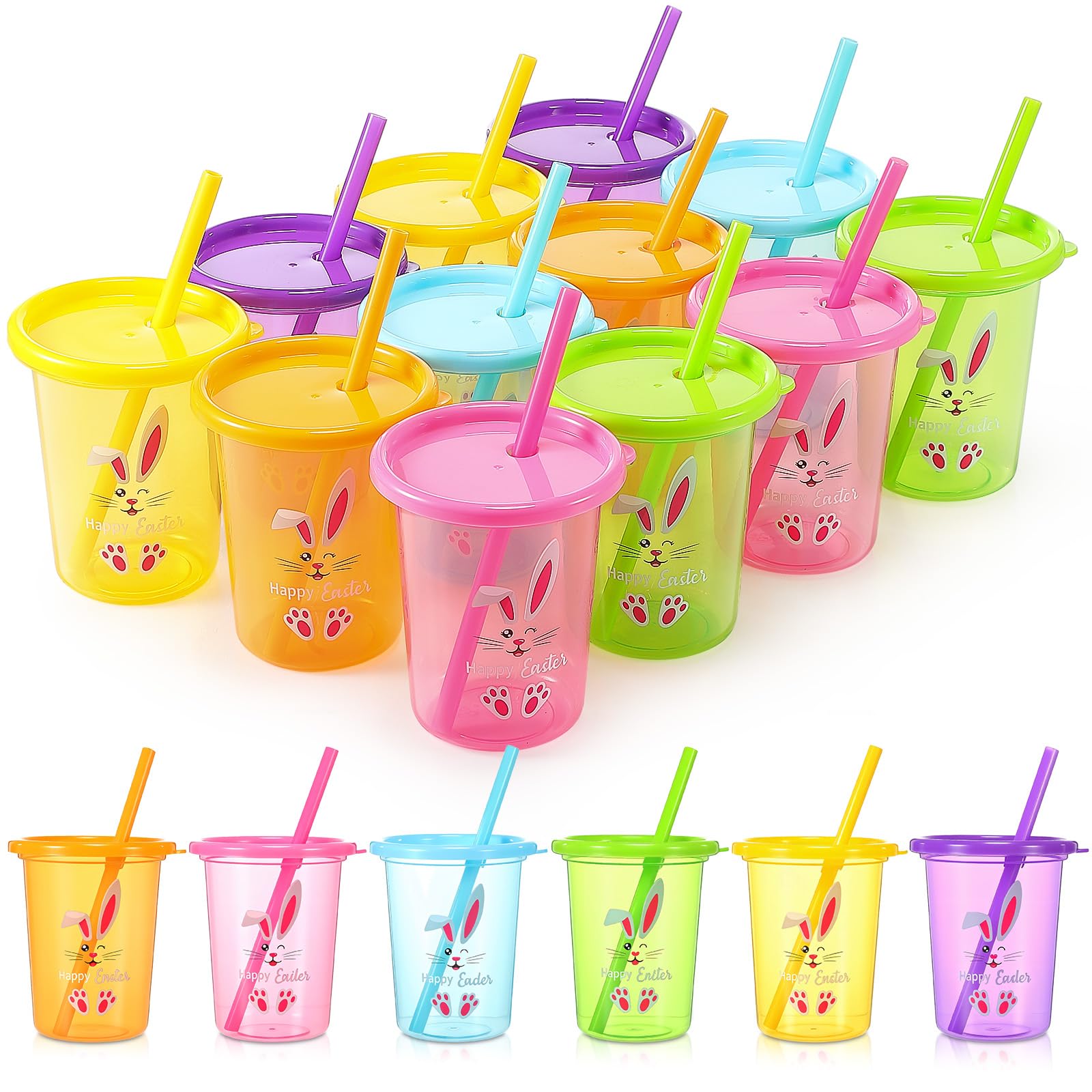 Nuanchu Lot de 12 gobelets réutilisables en plastique avec couvercles et pailles, pour café froid, fêtes de voyage (couleur classique, lot de 12 pièces)