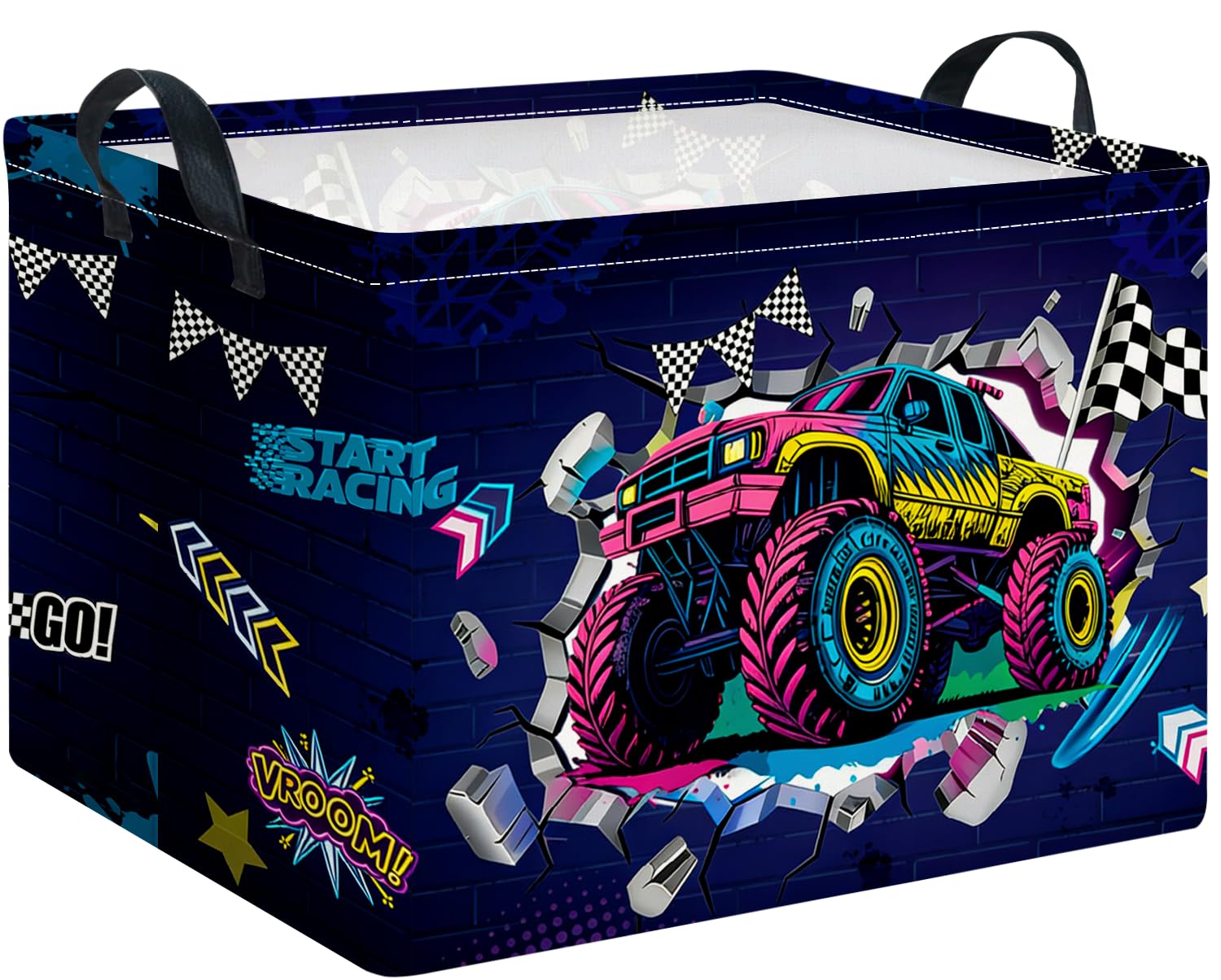 CLOCOR Rectangular 14.9x10.2x9.8 inches Fabric Storage Bin, Waterproof(Car Racing)