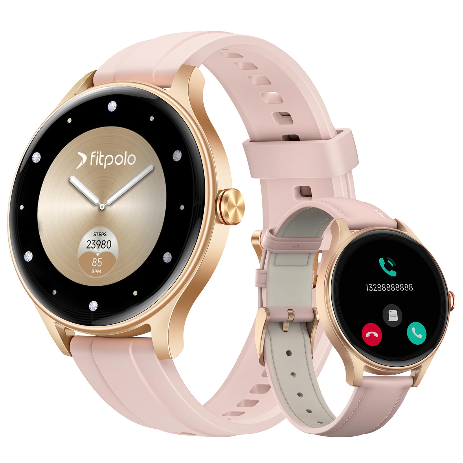 Smartwatch Damen Rund, 1.57" Smart Watch mit Telefonfunktion/Whatsapp, Fitness Tracker mit Herzfrequenz/Schlafmonitor, Fitnessuhr Damen 120+ Sportmodi 3ATM Wasserdicht, Uhr für Samsung/Android/iOS