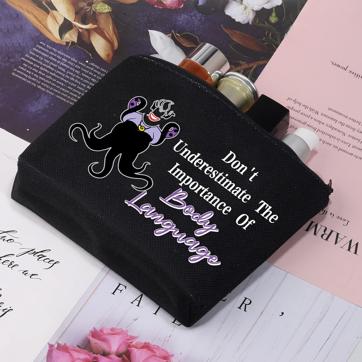 CMNIM Funny Sea Villain Witch Cosmetic Bag Merrmaid Inspired Gift for Villain Witch Fans Don't Underestimate The Importance of Body Language (Sea Villain Witch Black MB) image 2