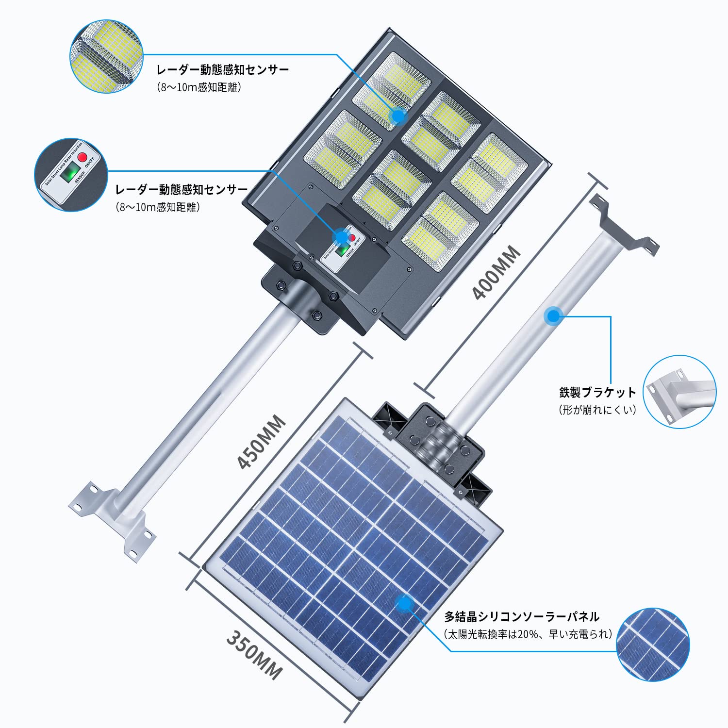 三面発光LED】JIEKU ソーラー 街灯 700w センサーライト 屋